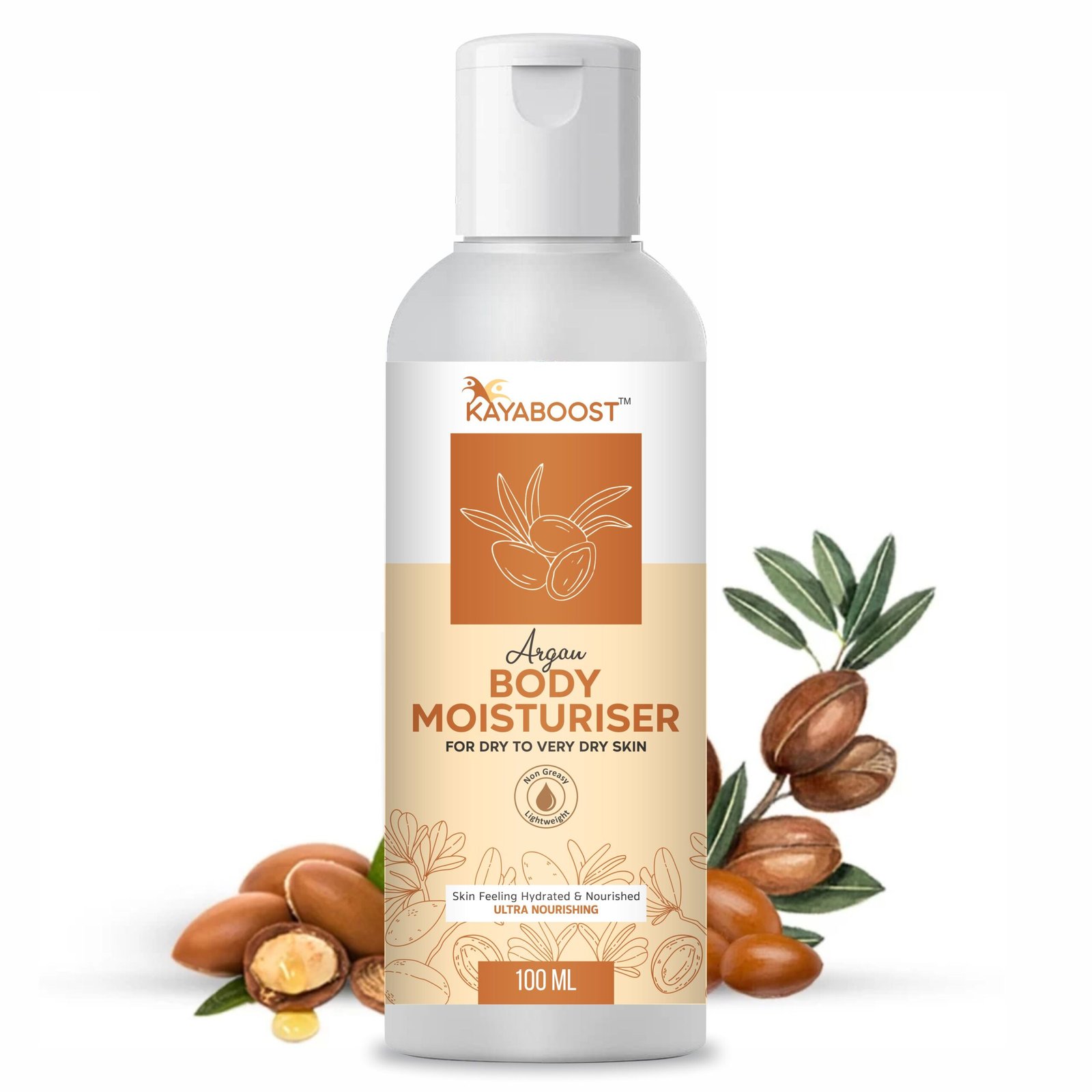 KAYABOOST Argan Body Moisturiser 100ml – Deep Hydrating & Ultra Nourishing Body Lotion for Dry to Very Dry Skin | With Argan Oil, Coconut Milk Extract & Cocoa Butter