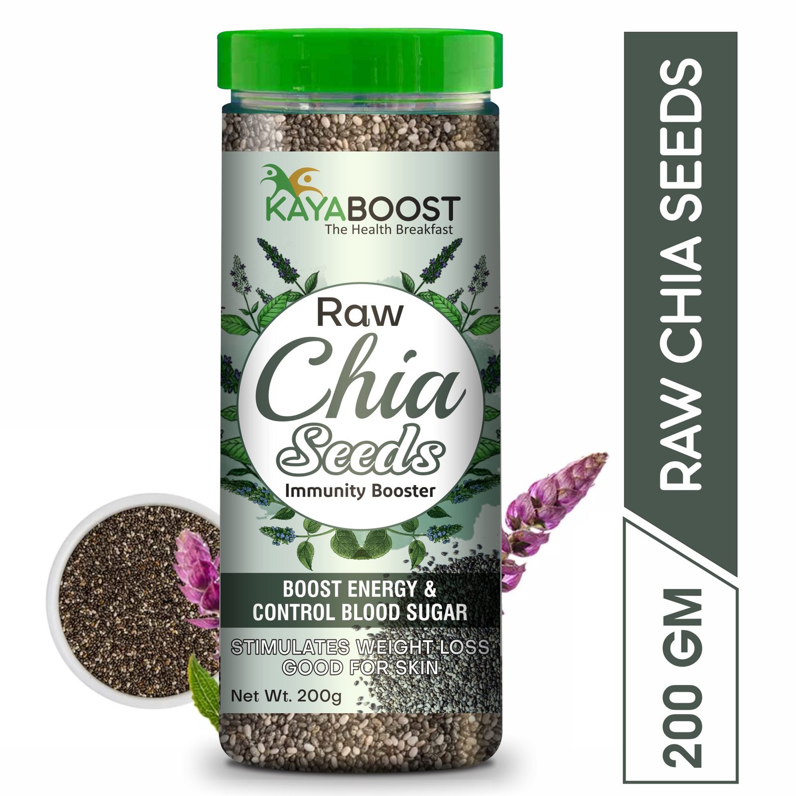 Kayaboost Raw Chia Seeds 200g – 100% Natural Superfood, Rich in Omega‑3, Fiber & Protein, Supports Weight Management, Immunity & Heart Health