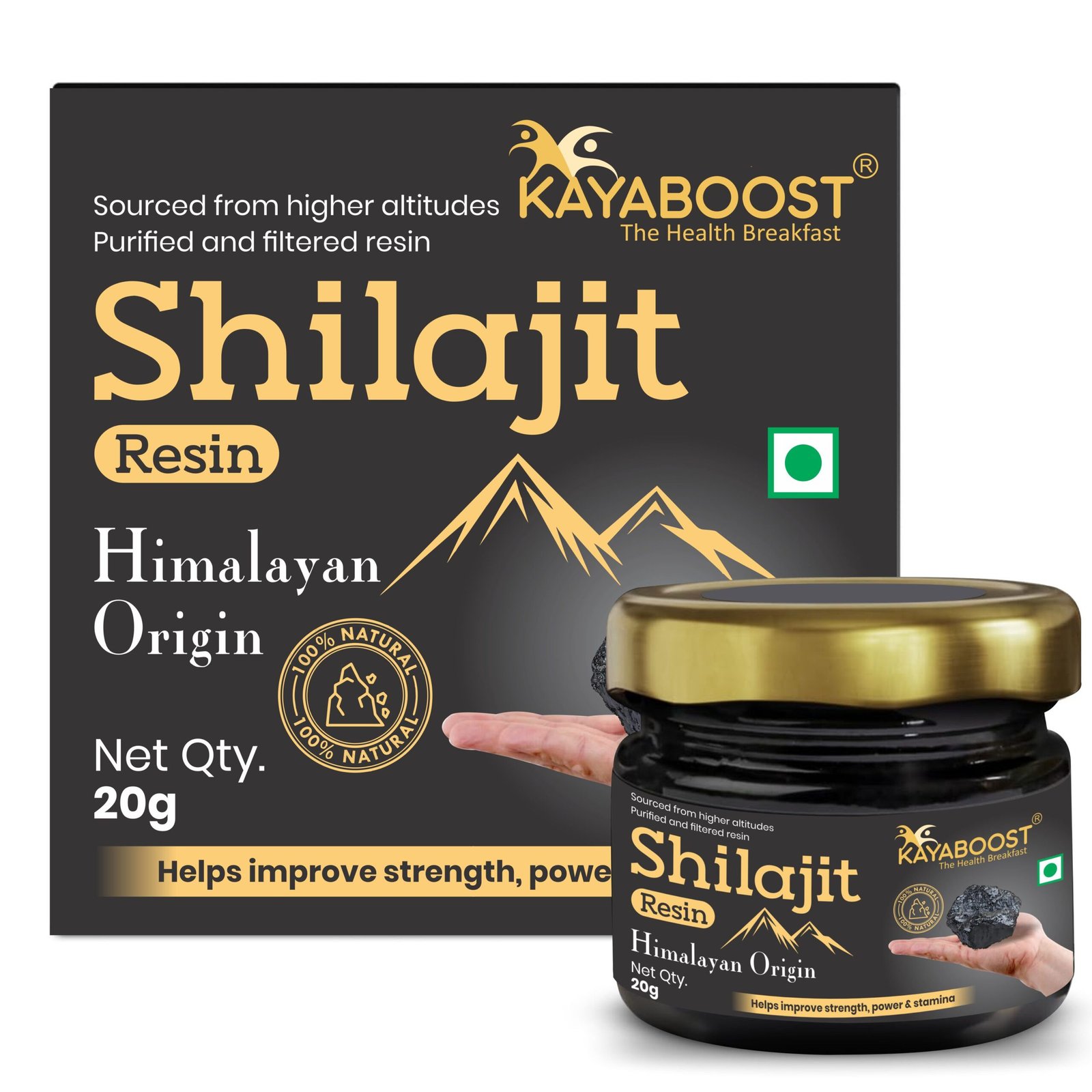 Kayaboost Pure Himalayan Shilajit Resin 20g – 100% Natural & Purified Shilajit, Rich in Fulvic Acid, Supports Energy, Stamina & Strength