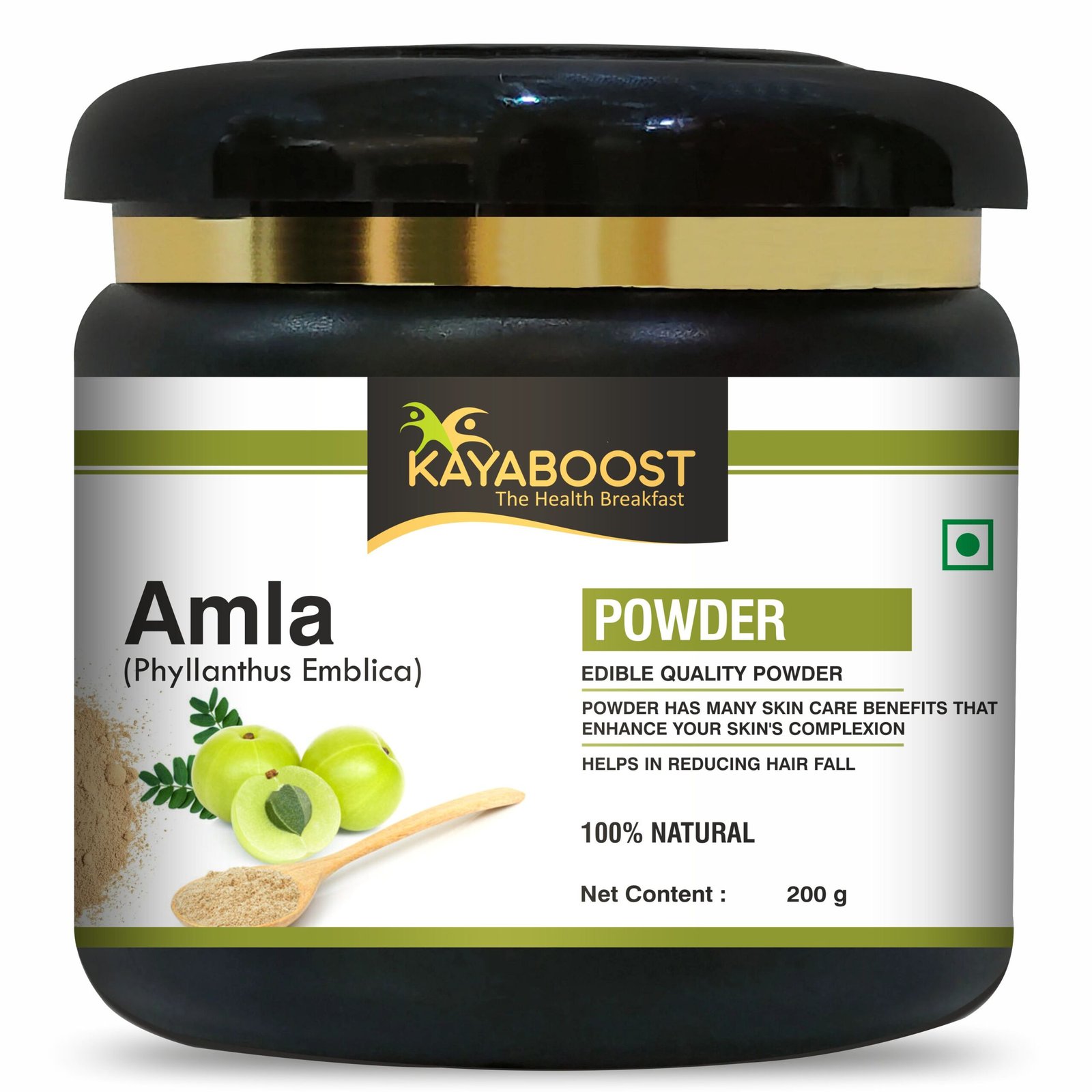 Kayaboost Amla Powder (Phyllanthus Emblica) 200g – 100% Natural & Edible Indian Gooseberry Powder – Rich in Vitamin C for Immunity, Hair Growth, Skin Glow & Digestion Support