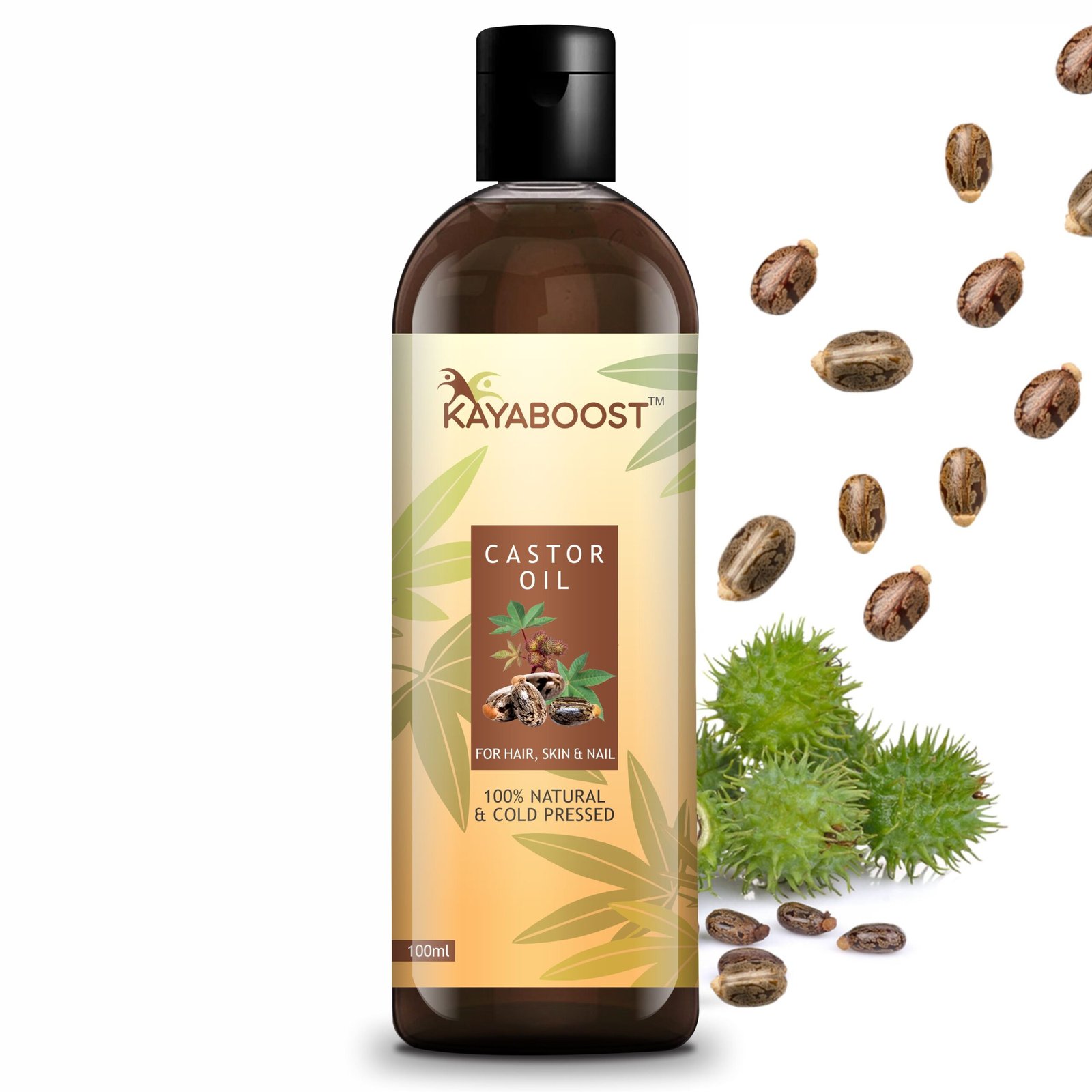 KAYABOOST Castor Oil 100ml – 100% Pure & Cold Pressed Natural Castor Oil for Hair Growth, Eyelashes, Eyebrows, Skin & Nails | Deep Nourishing & Moisturizing Oil