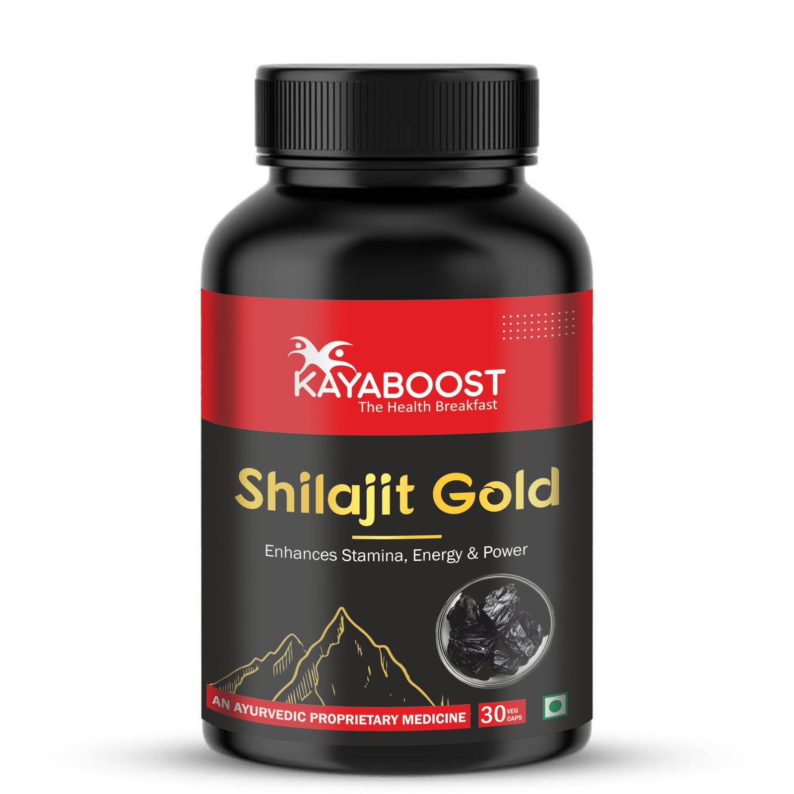 KAYABOOST Shilajit Gold Capsules – 100% Pure Ayurvedic Shilajit Supplement for Energy, Stamina & Immunity | Enhances Strength & Vitality | 30 Veg Capsules