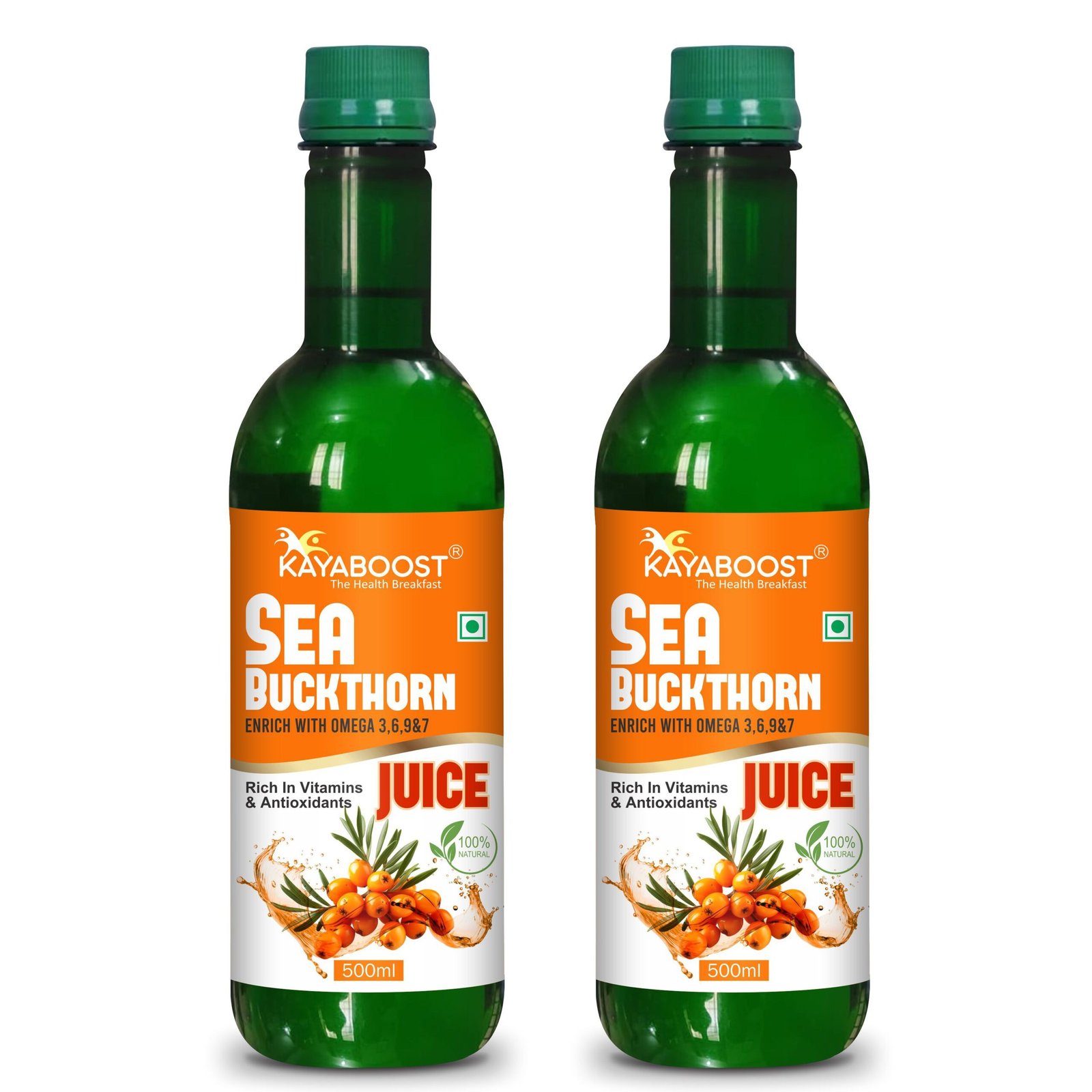 Kayaboost Sea Buckthorn Juice 500ml (Pack of 2) – Rich in Omega 3, 6, 7 & 9 | Natural Antioxidant & Vitamin C Boost | No Added Sugar | Vegan & 100% Natural Health Drink