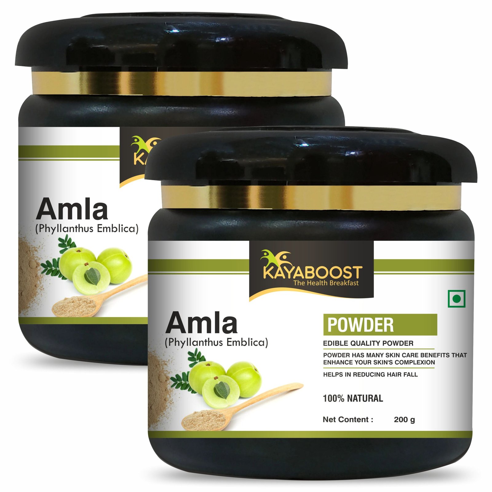 Kayaboost Amla Powder (Phyllanthus Emblica) 200g – 100% Natural & Edible Indian Gooseberry Powder – Rich in Vitamin C for Immunity, Hair Growth, Skin Glow & Digestion Support (Pack of 2)