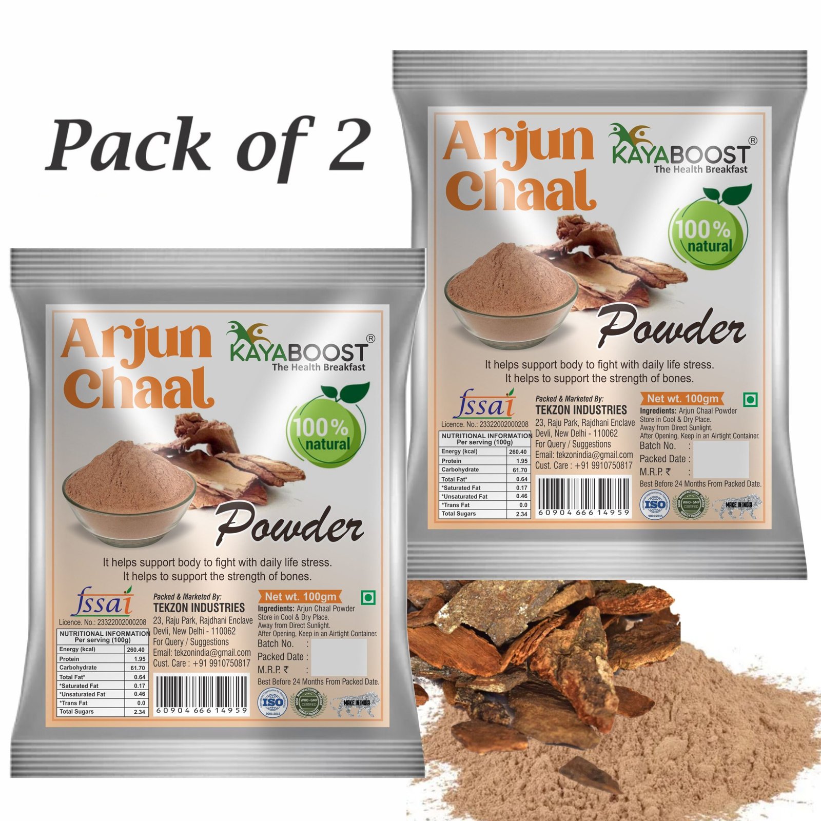 Kayaboost Arjun Chaal Powder (Terminalia Arjuna) – 100% Natural Arjuna Bark Powder for Heart Health, Blood Pressure & Cholesterol Support | Ayurvedic Herbal Supplement 100g (Pack of 2)