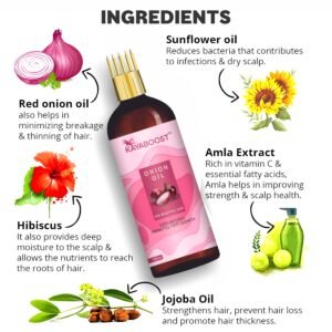 Kayaboost Onion Hair Oil (100ml ) – Natural Red Onion Oil for Hair Growth & Hair Fall Control | With Amla, Hibiscus & Jojoba Oil