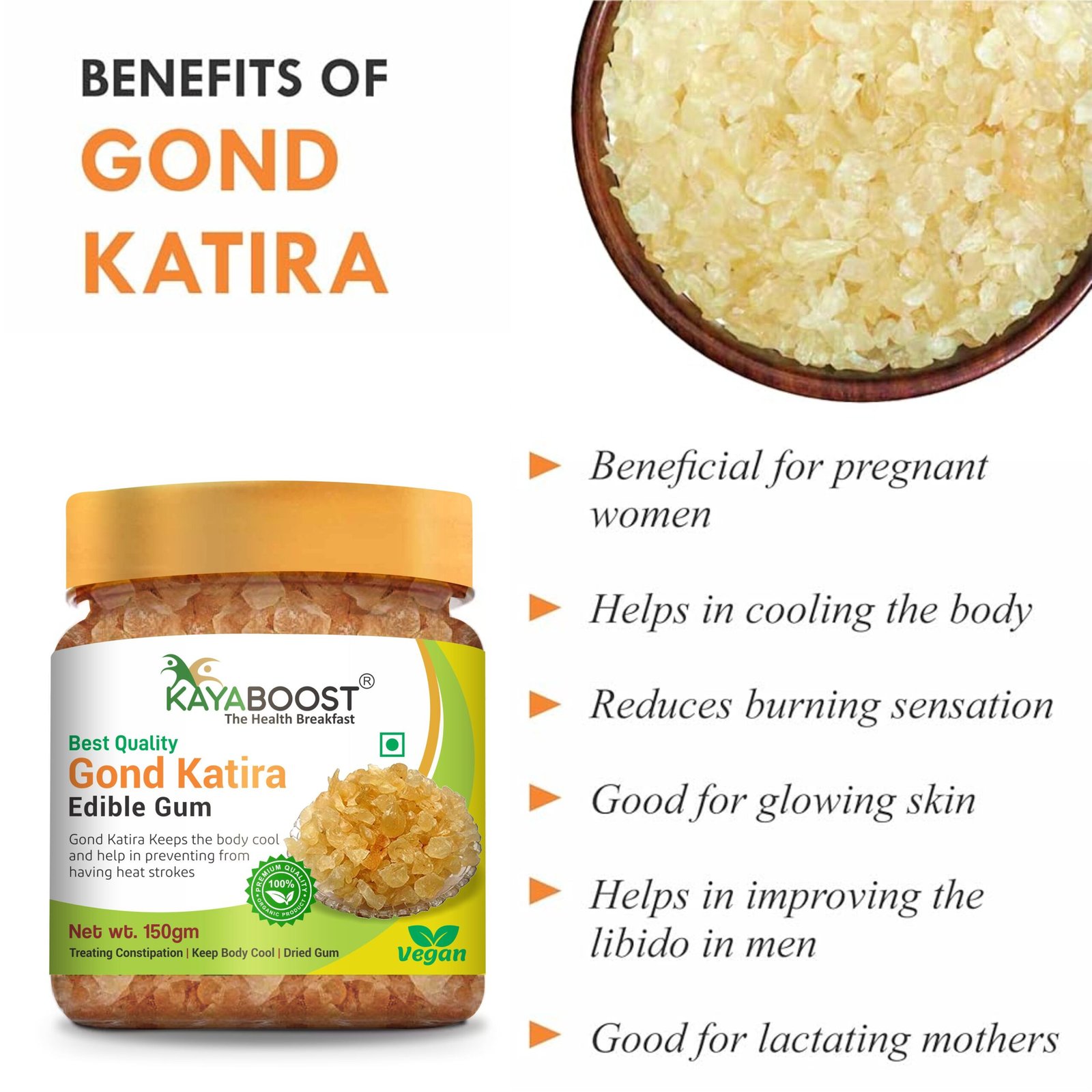 Kayaboost Gond Katira (Edible Gum) 150g – 100% Natural Tragacanth Gum, Cooling Superfood for Digestion, Heat Relief & Summer Drinks