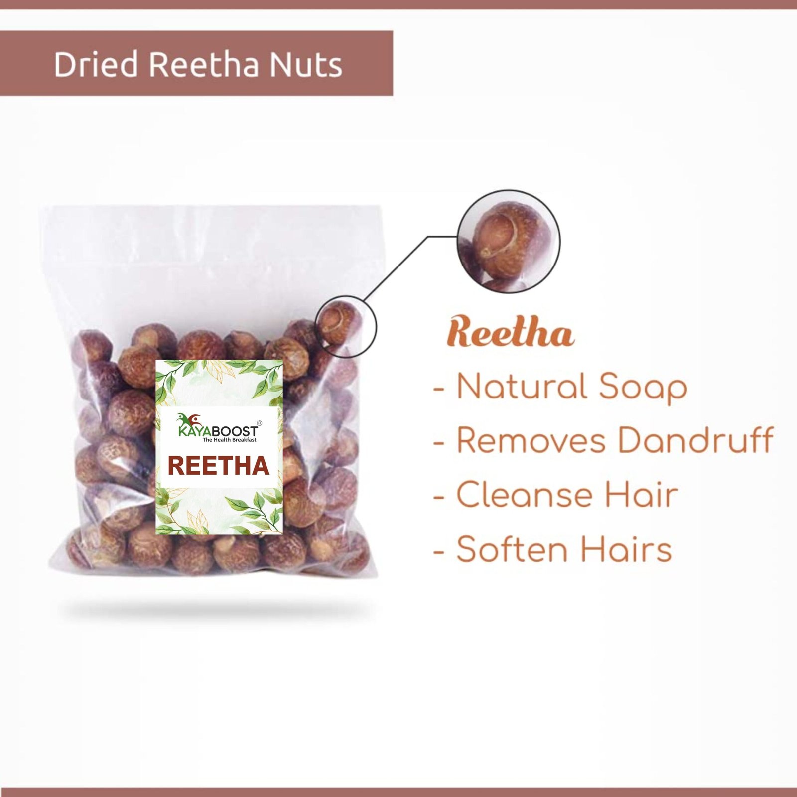 Kayaboost Reetha (Soapnut / Aritha) 200g – 100% Natural Dried Soap Nuts for Hair Wash, Dandruff Control & Chemical-Free Cleanser
