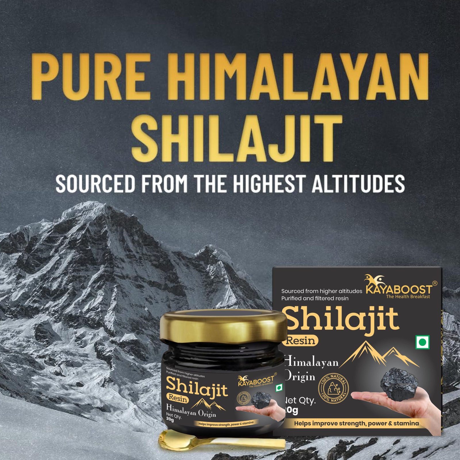 Kayaboost Pure Himalayan Shilajit Resin 20g – 100% Natural & Purified Shilajit, Rich in Fulvic Acid, Supports Energy, Stamina & Strength