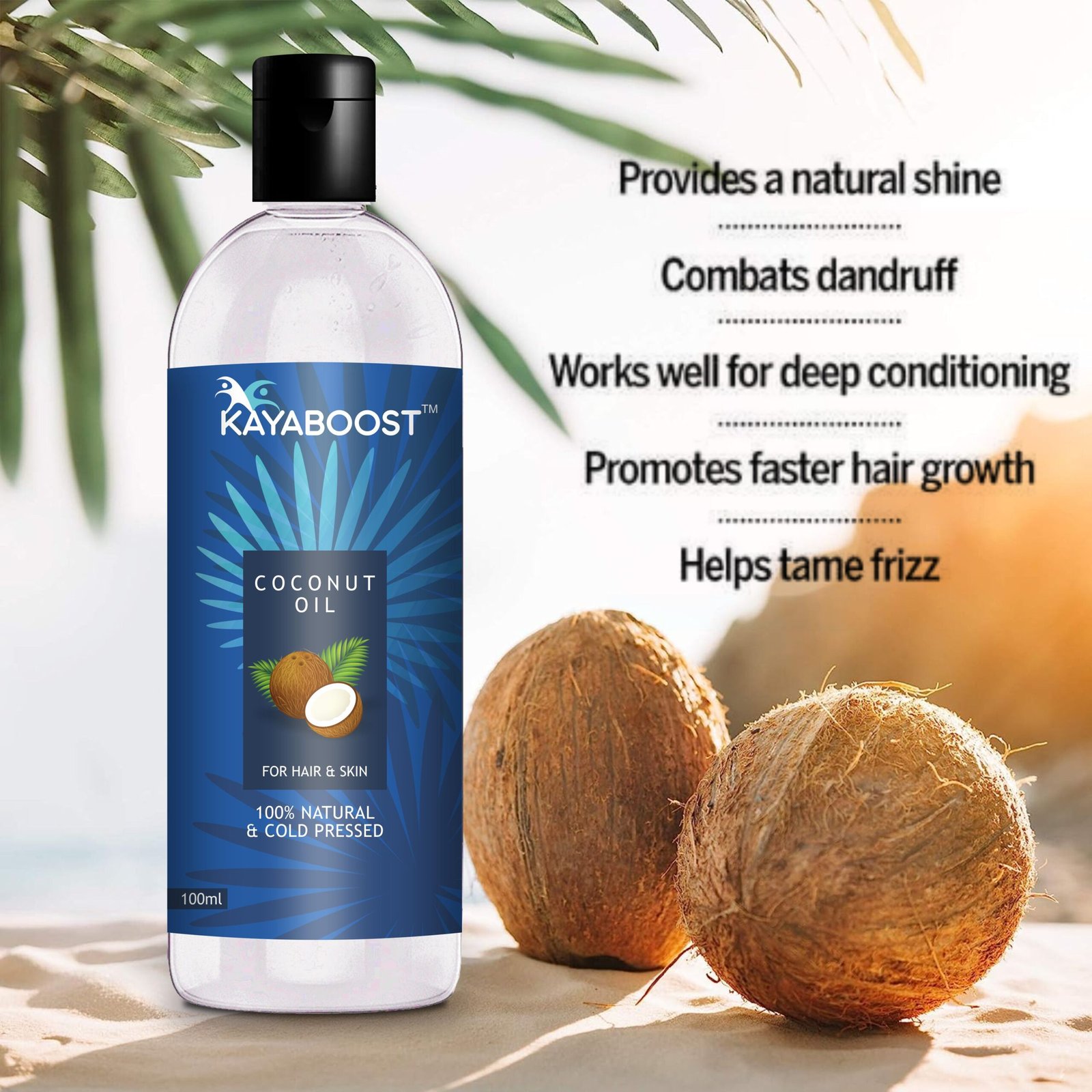 KAYABOOST Coconut Oil 100ml – 100% Natural & Cold Pressed Virgin Coconut Oil for Hair & Skin | Deep Conditioning, Dandruff Care & Baby Massage Oil