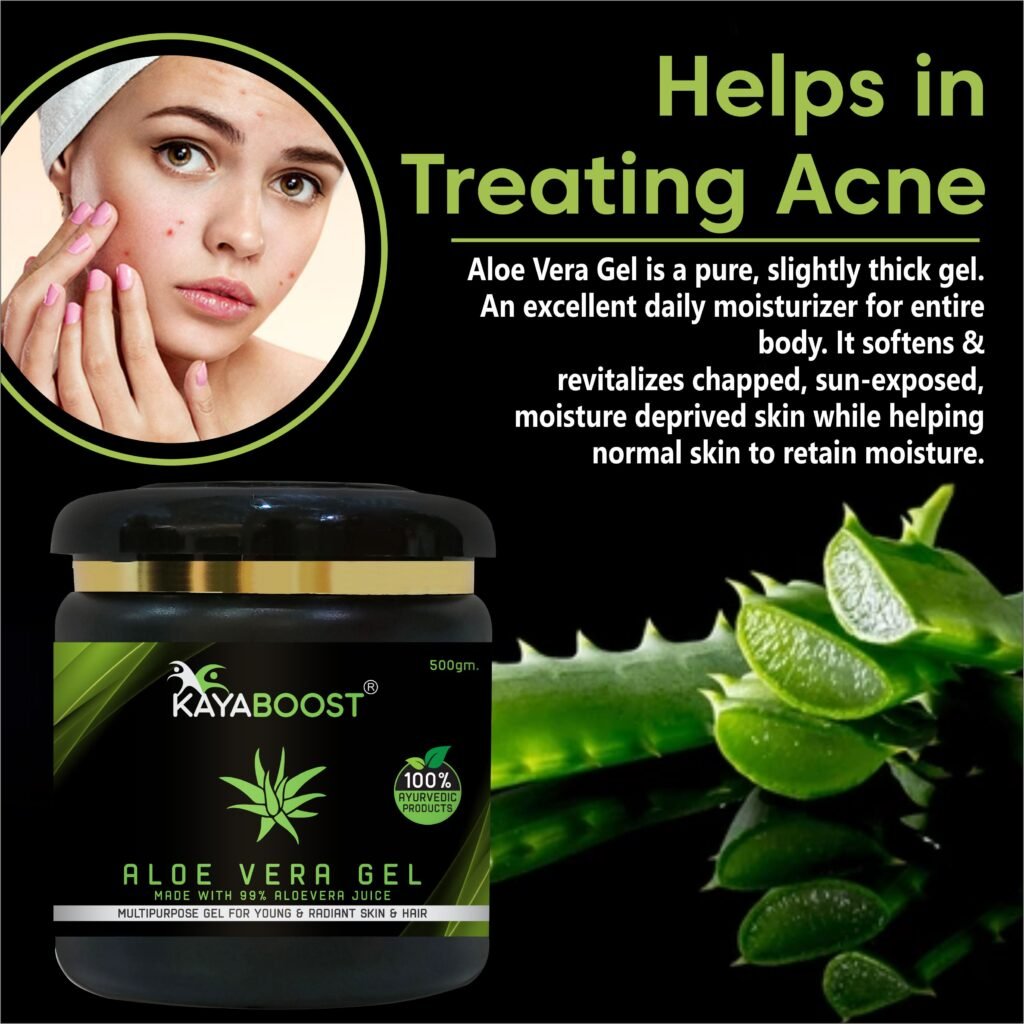 KAYABOOST Aloe Vera Gel 500g – 99% Pure Aloe Vera Juice | Multipurpose Ayurvedic Gel for Face, Skin & Hair | Acne Care, Sunburn Relief & Hair Growth Support