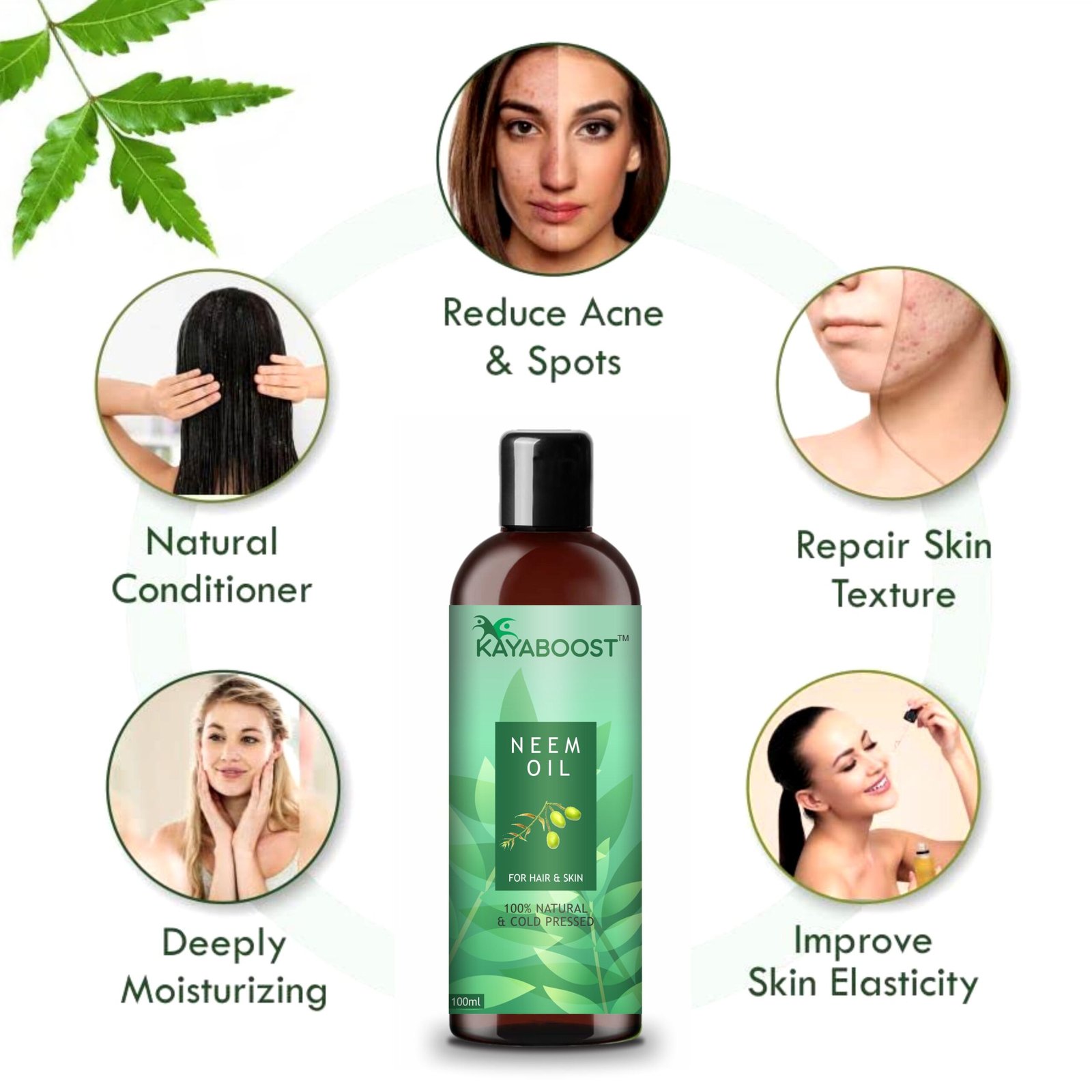 Kayaboost 100% Pure Cold Pressed Neem Oil 100ml (Pack of 2) – Natural Neem Oil for Hair & Skin | Acne Care, Dandruff Control & Scalp Treatment