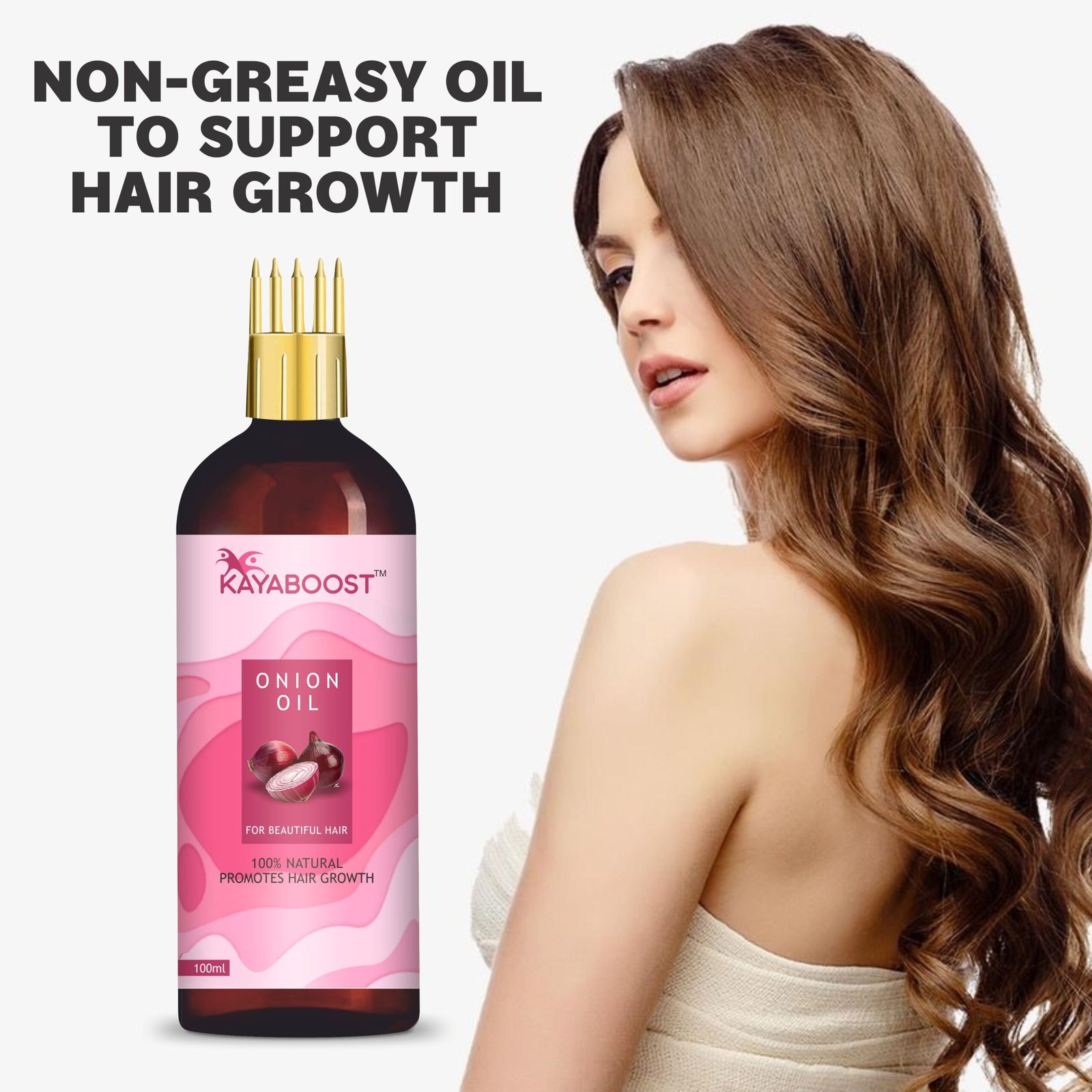 Kayaboost Onion Hair Oil (100ml ) – Natural Red Onion Oil for Hair Growth & Hair Fall Control | With Amla, Hibiscus & Jojoba Oil