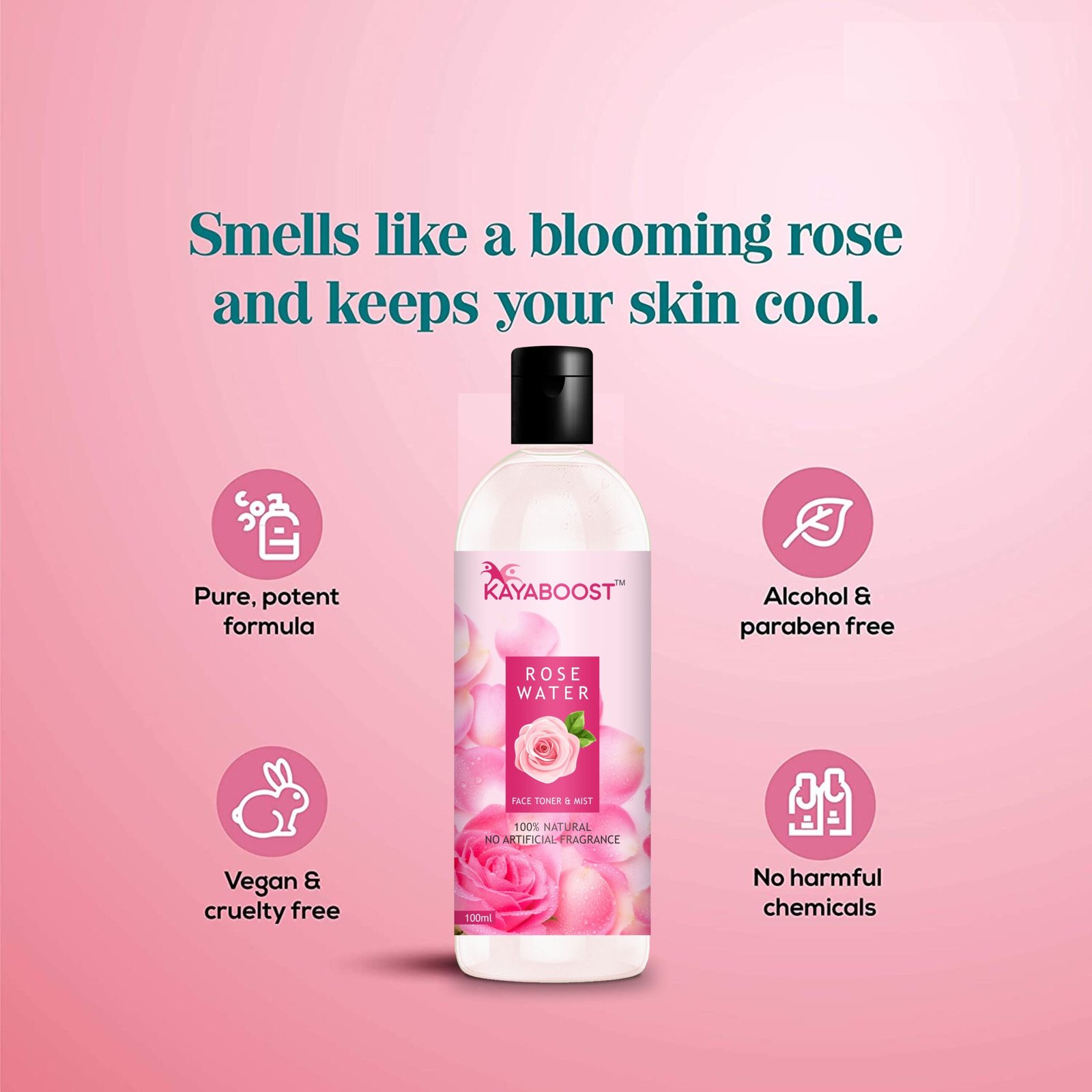 Kayaboost 100% Natural Rose Water 100ml (Pack of 2) – Face Toner & Hydrating Mist | Alcohol-Free, Paraben-Free & Suitable for All Skin Types