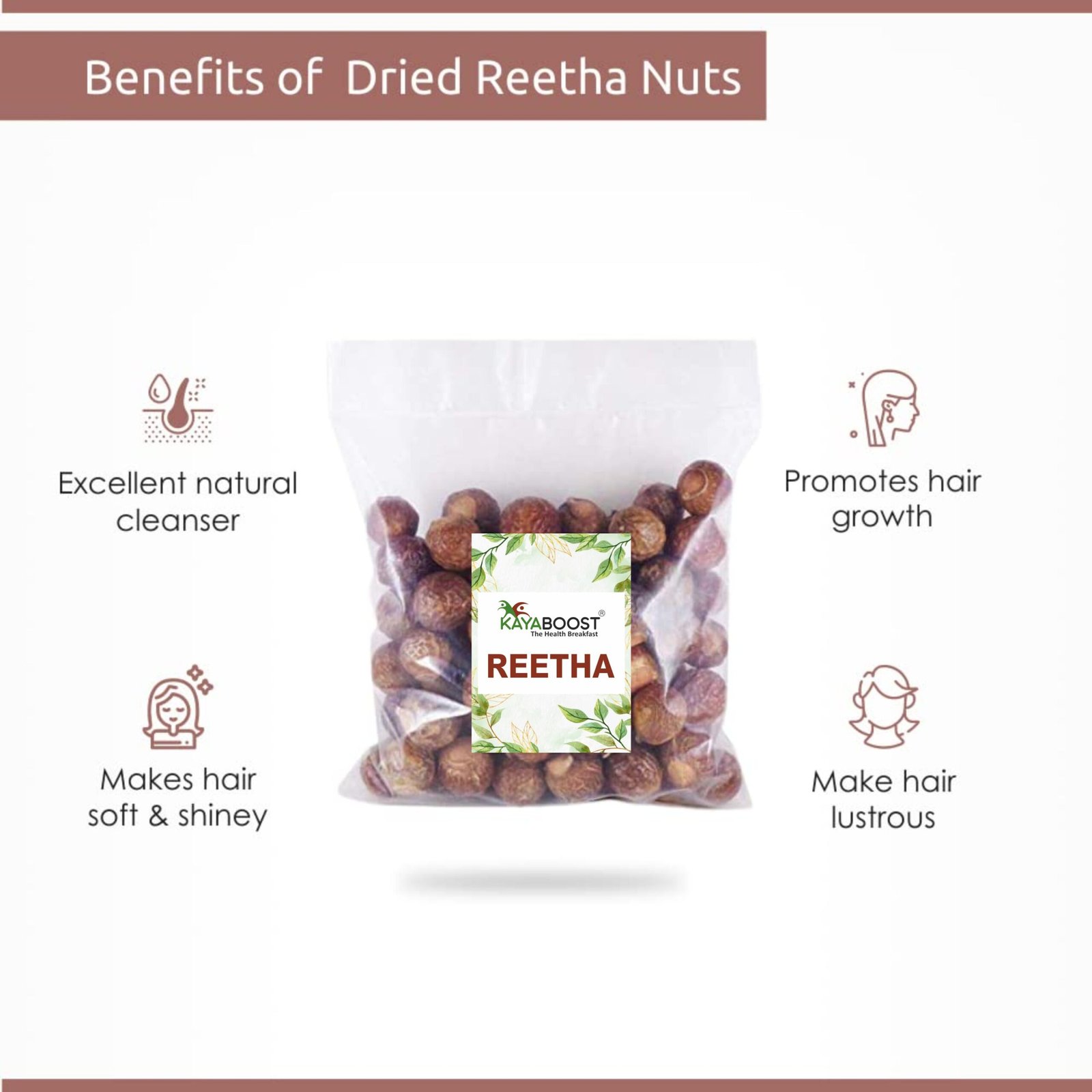 Kayaboost Reetha (Soapnut / Aritha) 200g – 100% Natural Dried Soap Nuts for Hair Wash, Dandruff Control & Chemical-Free Cleanser
