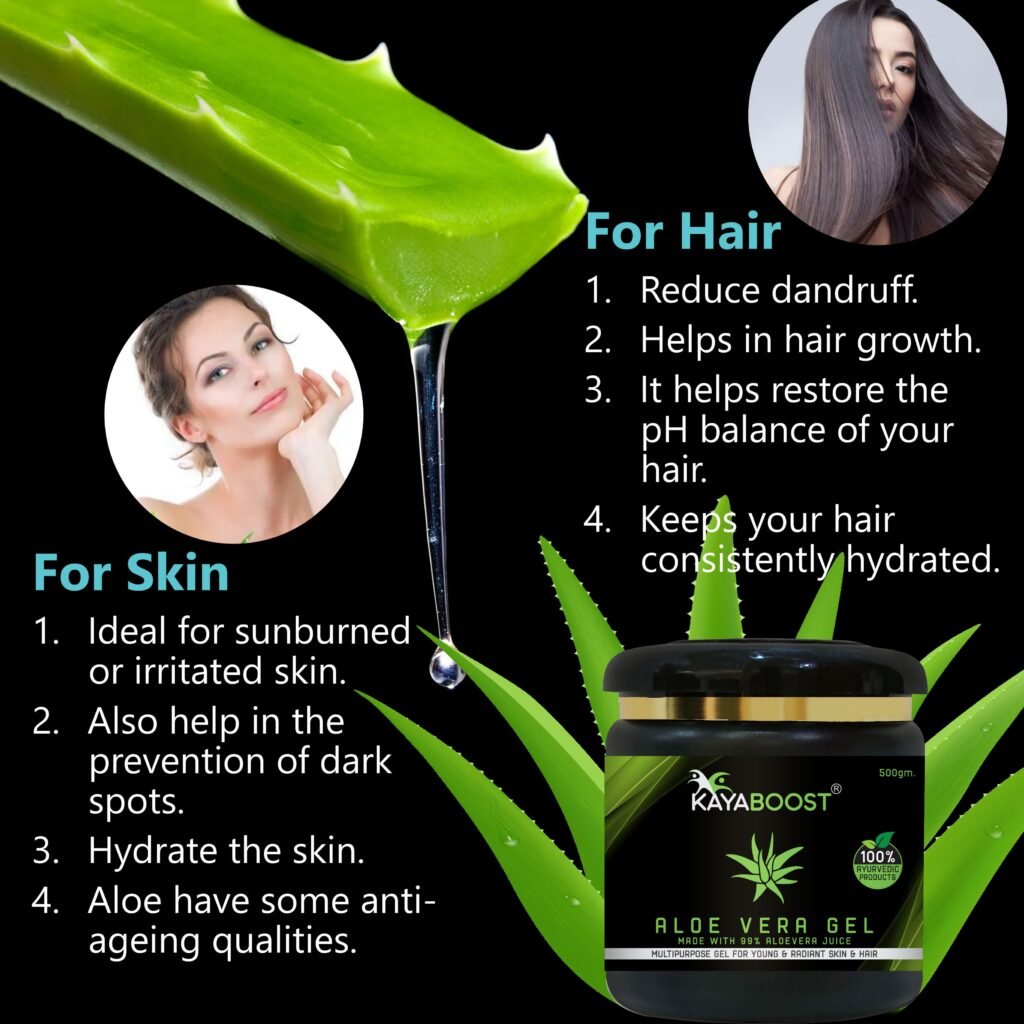 KAYABOOST Aloe Vera Gel 500g – 99% Pure Aloe Vera Juice | Multipurpose Ayurvedic Gel for Face, Skin & Hair | Acne Care, Sunburn Relief & Hair Growth Support