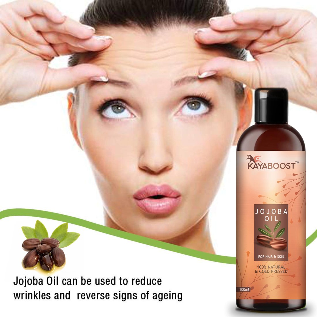 KAYABOOST Jojoba Oil 100ml – 100% Pure & Cold Pressed Natural Jojoba Oil for Face, Hair & Nails | Deep Hydration, Anti-Aging & Moisturizing Oil