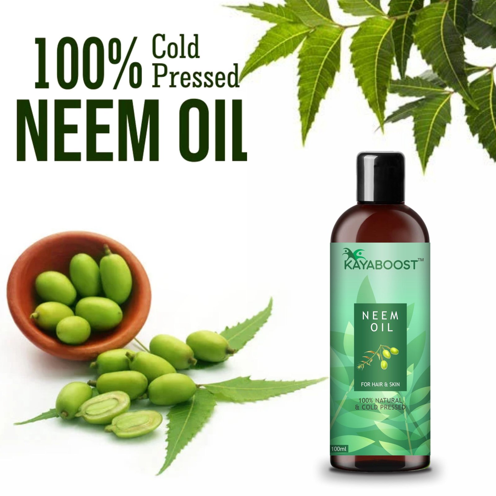 Kayaboost 100% Pure Cold Pressed Neem Oil 100ml (Pack of 3) – Natural Neem Oil for Hair & Skin | Acne Care, Dandruff Control & Scalp Treatment