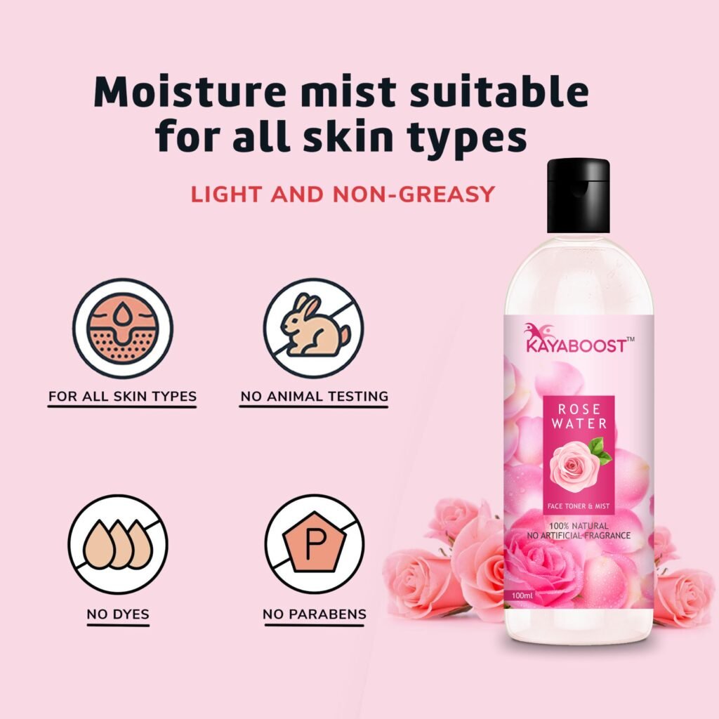 Kayaboost 100% Natural Rose Water 100ml (Pack of 2) – Face Toner & Hydrating Mist | Alcohol-Free, Paraben-Free & Suitable for All Skin Types