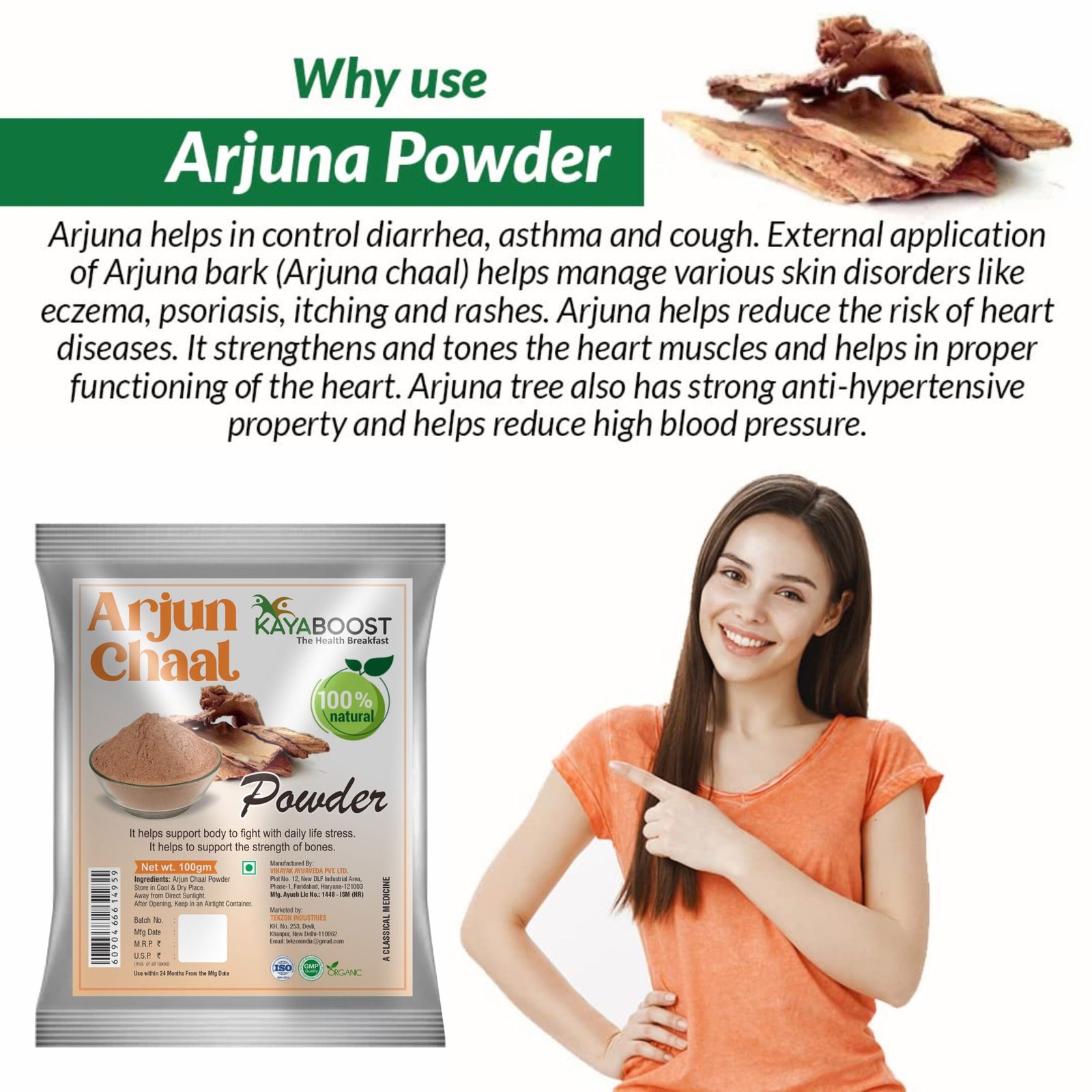 Kayaboost Arjun Chaal Powder (Terminalia Arjuna) – 100% Natural Arjuna Bark Powder for Heart Health, Blood Pressure & Cholesterol Support | Ayurvedic Herbal Supplement 100g (Pack of 3)