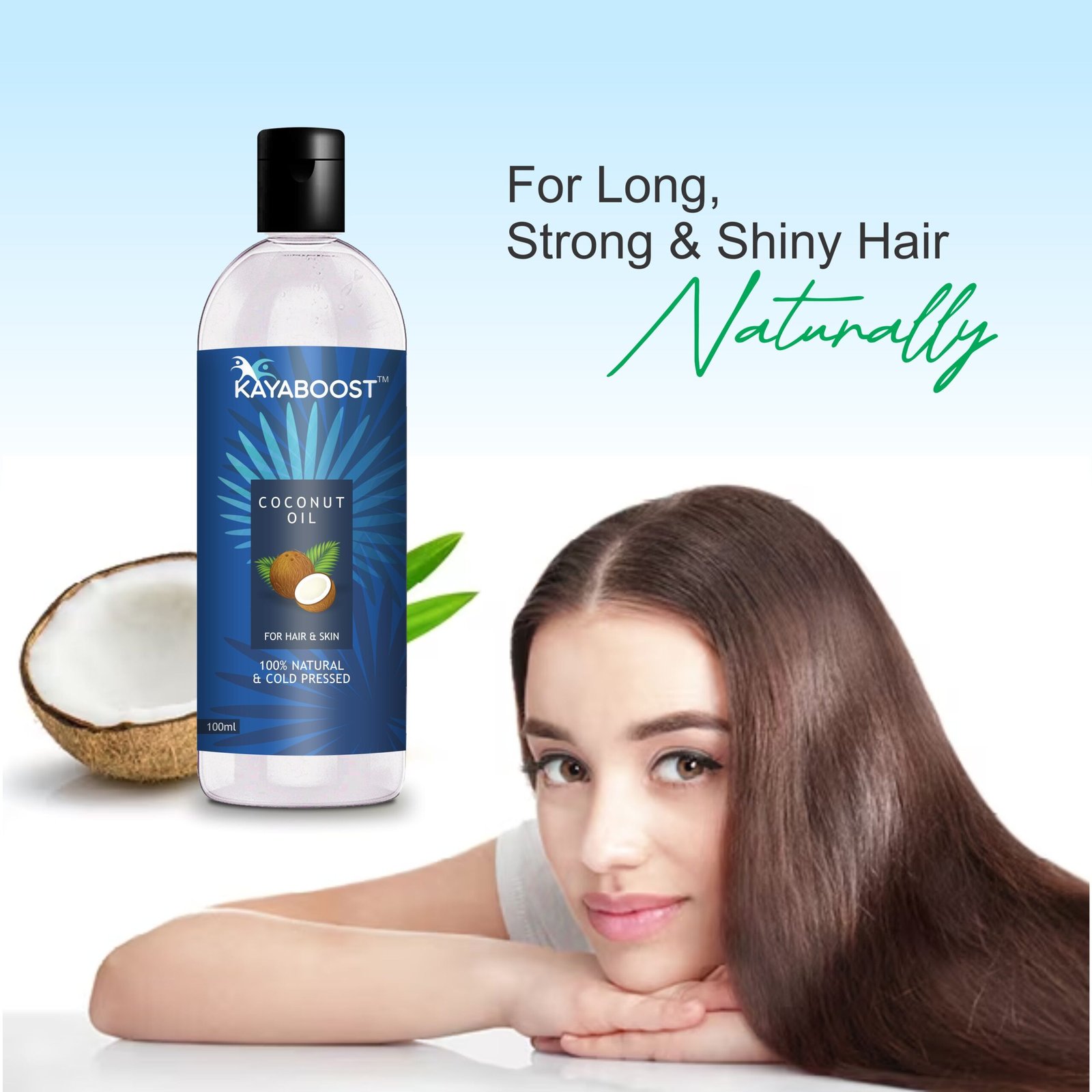KAYABOOST Coconut Oil 100ml – 100% Natural & Cold Pressed Virgin Coconut Oil for Hair & Skin | Deep Conditioning, Dandruff Care & Baby Massage Oil