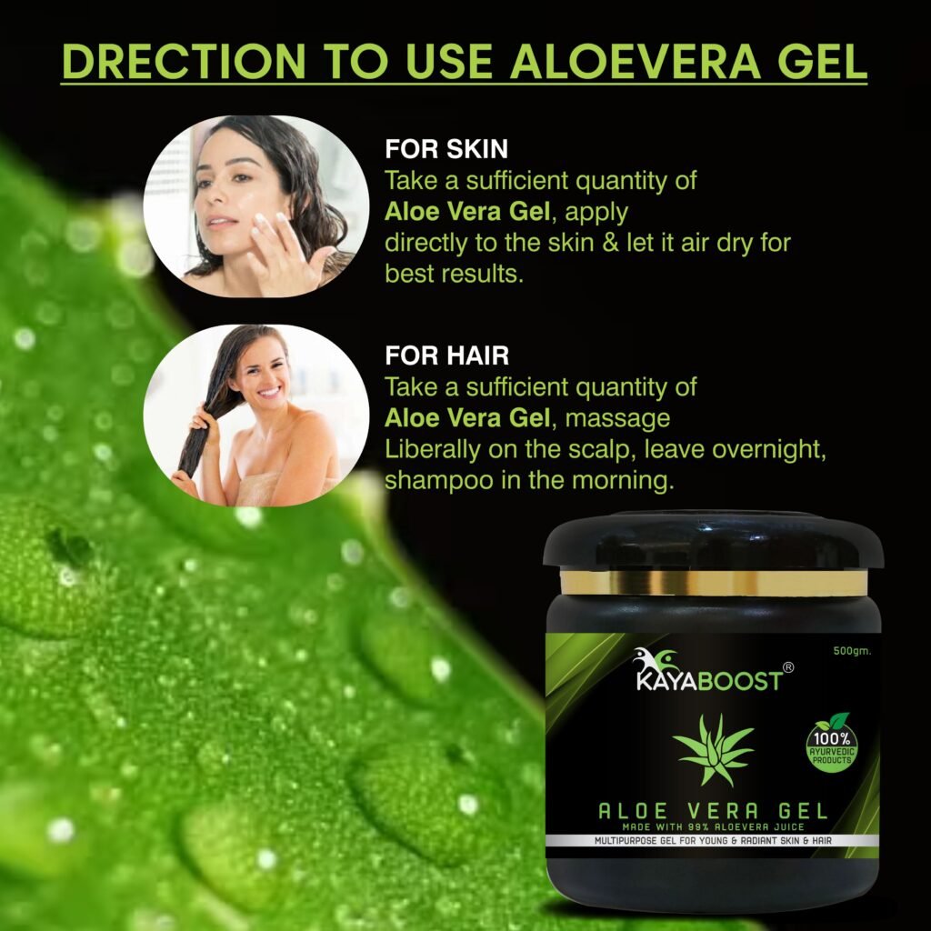 KAYABOOST Aloe Vera Gel 500g – 99% Pure Aloe Vera Juice | Multipurpose Ayurvedic Gel for Face, Skin & Hair | Acne Care, Sunburn Relief & Hair Growth Support