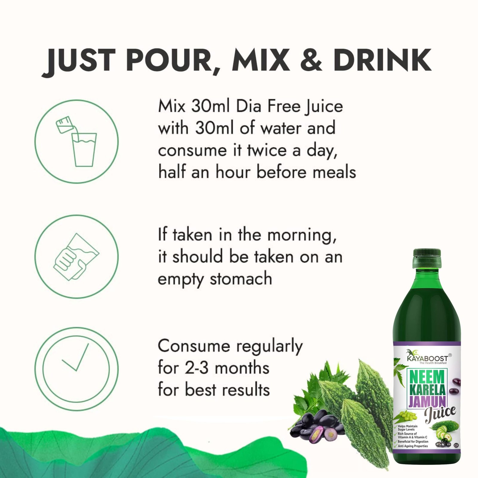 Kayaboost Neem Karela Jamun Juice 500ml – Ayurvedic Herbal Juice for Blood Sugar Support & Metabolic Health | Neem, Bitter Gourd (Karela) & Jamun Blend | Natural Immunity & Digestive Support