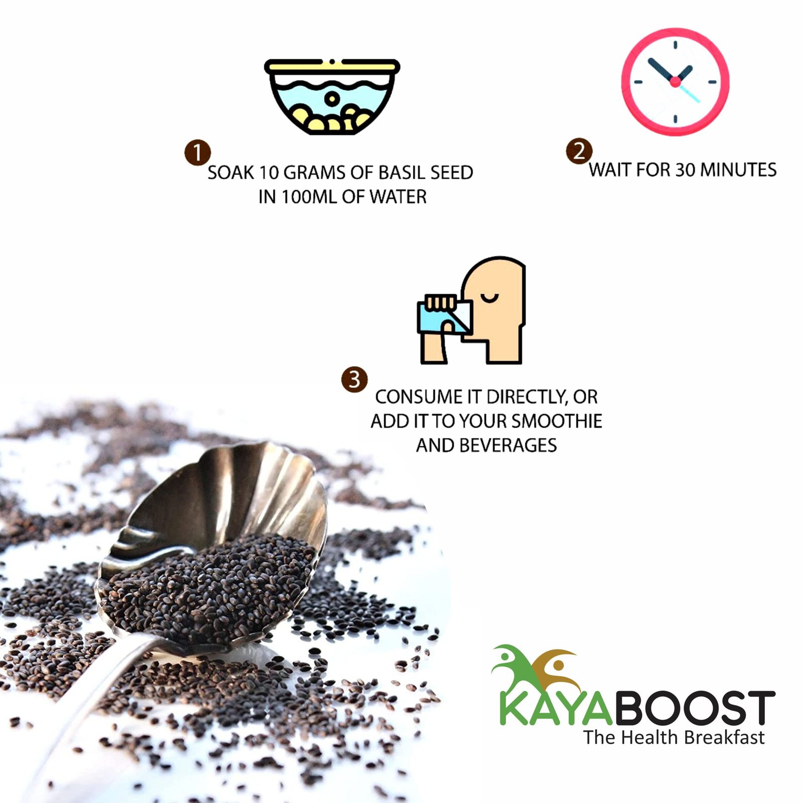 Kayaboost Raw Basil Seeds (Sabja Seeds) 200g – 100% Pure & Natural Superfood, High Fiber & Calcium, Supports Digestion & Weight Management (Pack of 2)