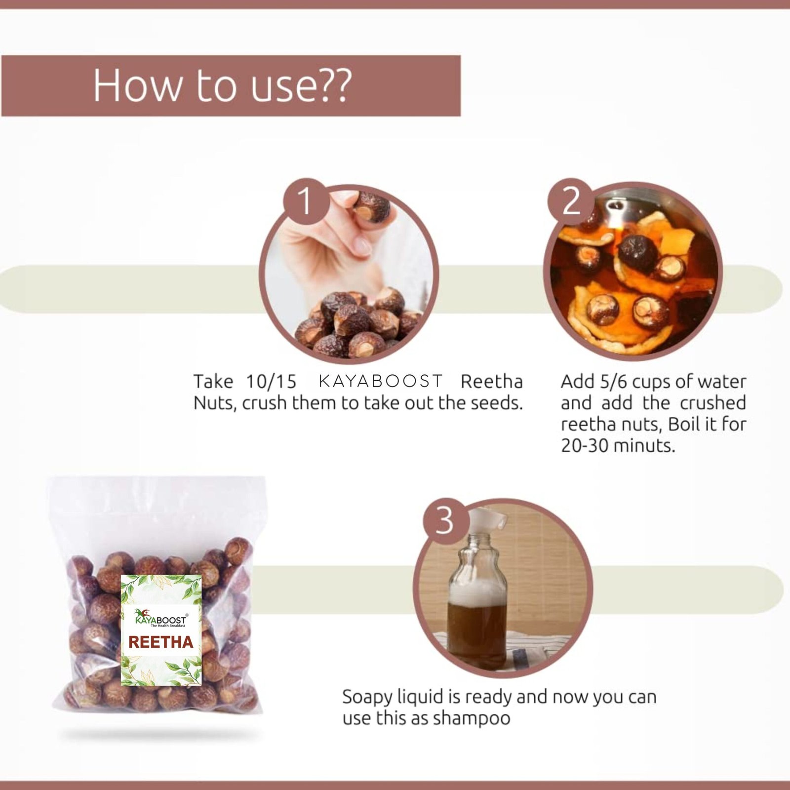 Kayaboost Reetha (Soapnut / Aritha) 200g – 100% Natural Dried Soap Nuts for Hair Wash, Dandruff Control & Chemical-Free Cleanser