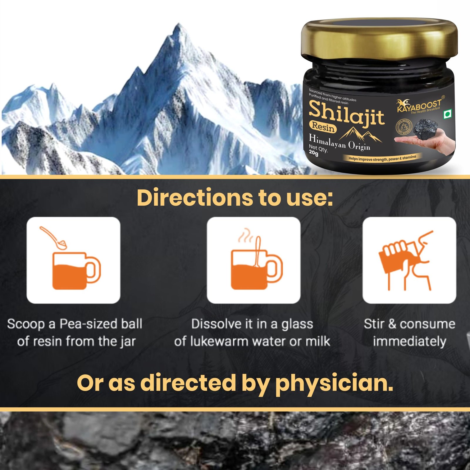 Kayaboost Pure Himalayan Shilajit Resin 20g – 100% Natural & Purified Shilajit, Rich in Fulvic Acid, Supports Energy, Stamina & Strength