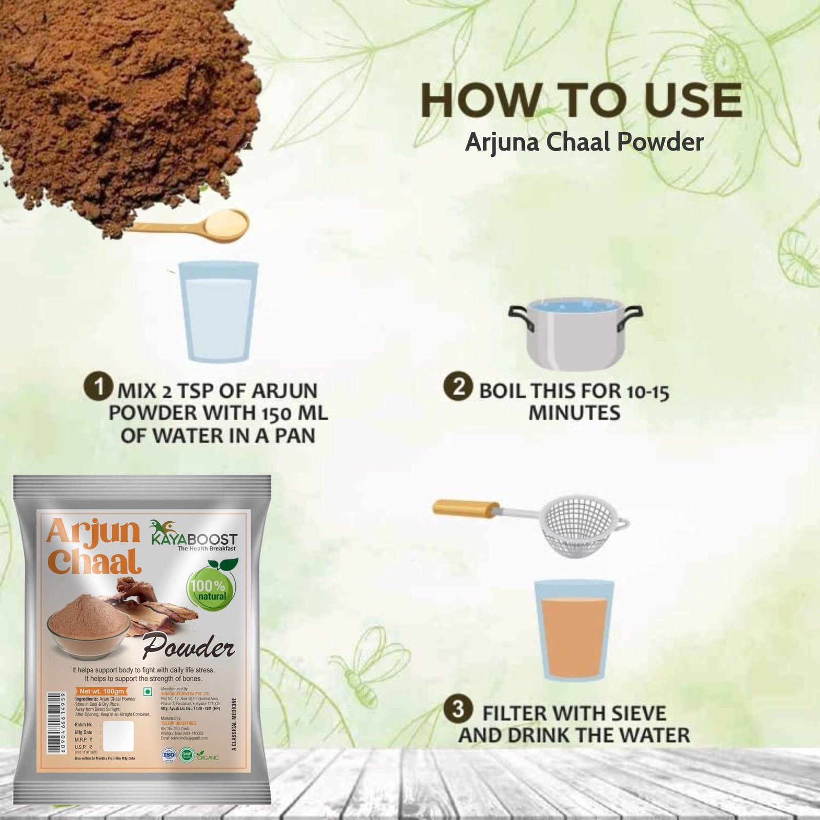 Kayaboost Arjun Chaal Powder (Terminalia Arjuna) – 100% Natural Arjuna Bark Powder for Heart Health, Blood Pressure & Cholesterol Support | Ayurvedic Herbal Supplement 100g (Pack of 3)
