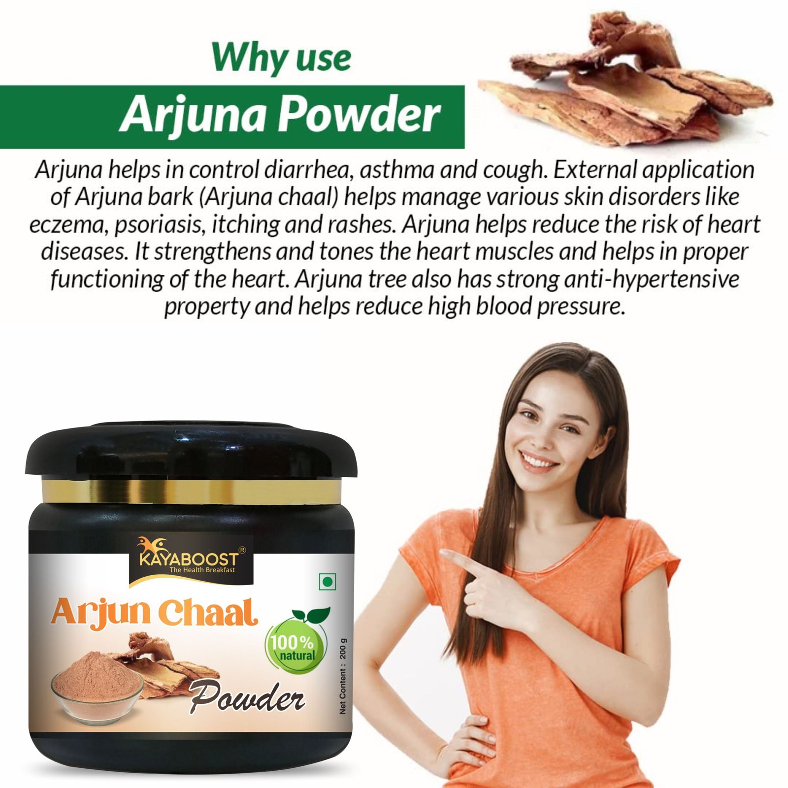 Kayaboost Arjun Chaal Powder (Terminalia Arjuna) 200g – 100% Natural Arjuna Bark Powder for Heart Health, Blood Pressure & Cholesterol Support | Ayurvedic Herbal Supplement