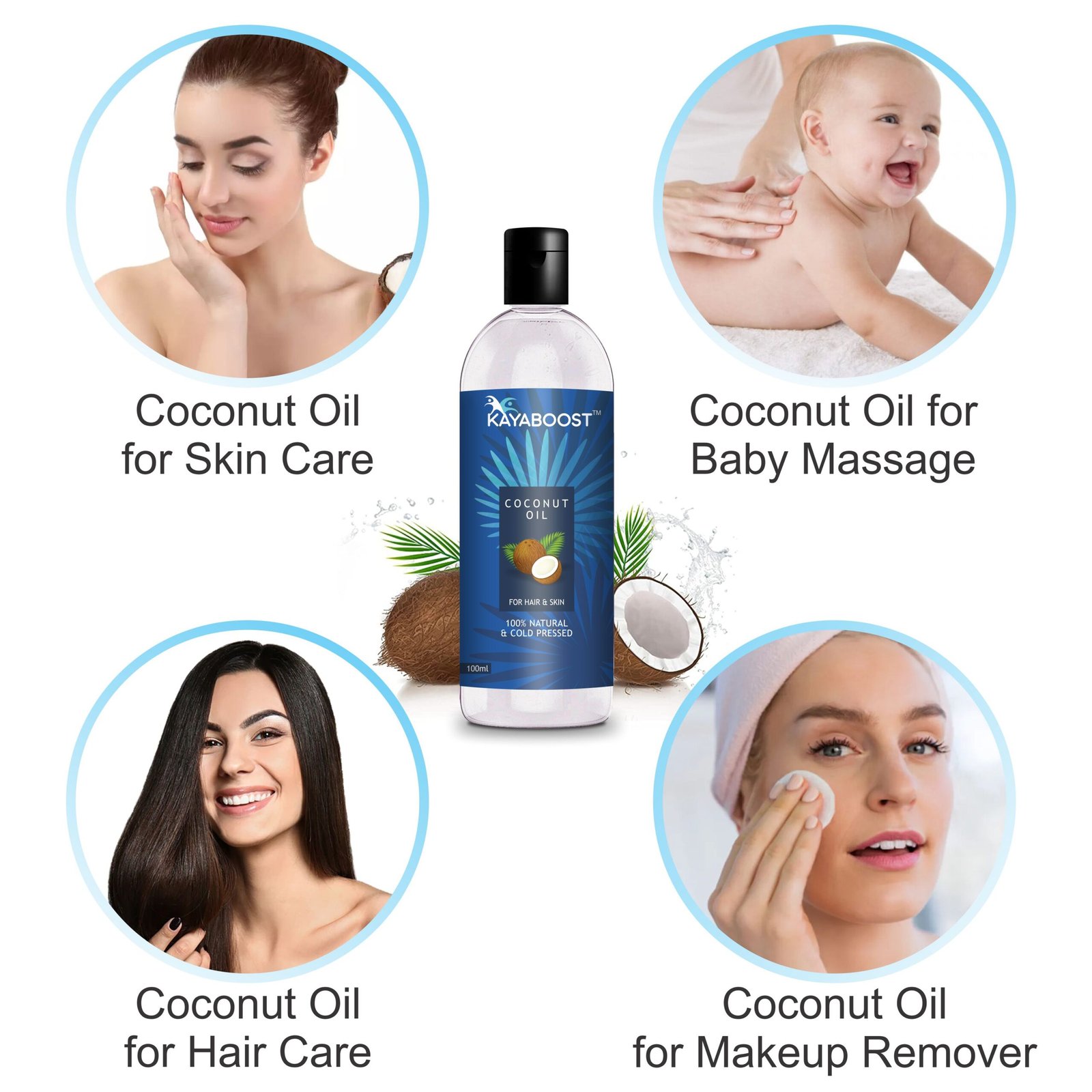 KAYABOOST Coconut Oil 100ml – 100% Natural & Cold Pressed Virgin Coconut Oil for Hair & Skin | Deep Conditioning, Dandruff Care & Baby Massage Oil