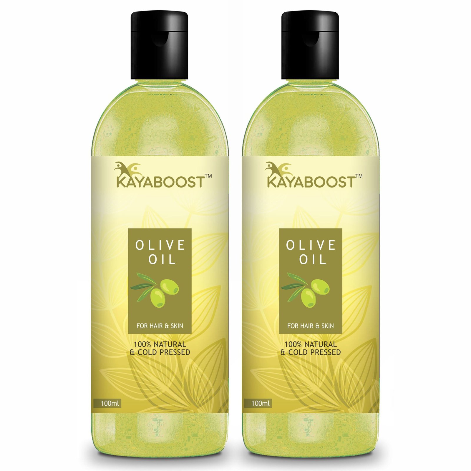 Kayaboost 100% Pure Cold Pressed Olive Oil 100ml (Pack of 2) – Natural Olive Oil for Hair & Skin | Deep Moisturizing Body & Scalp Care