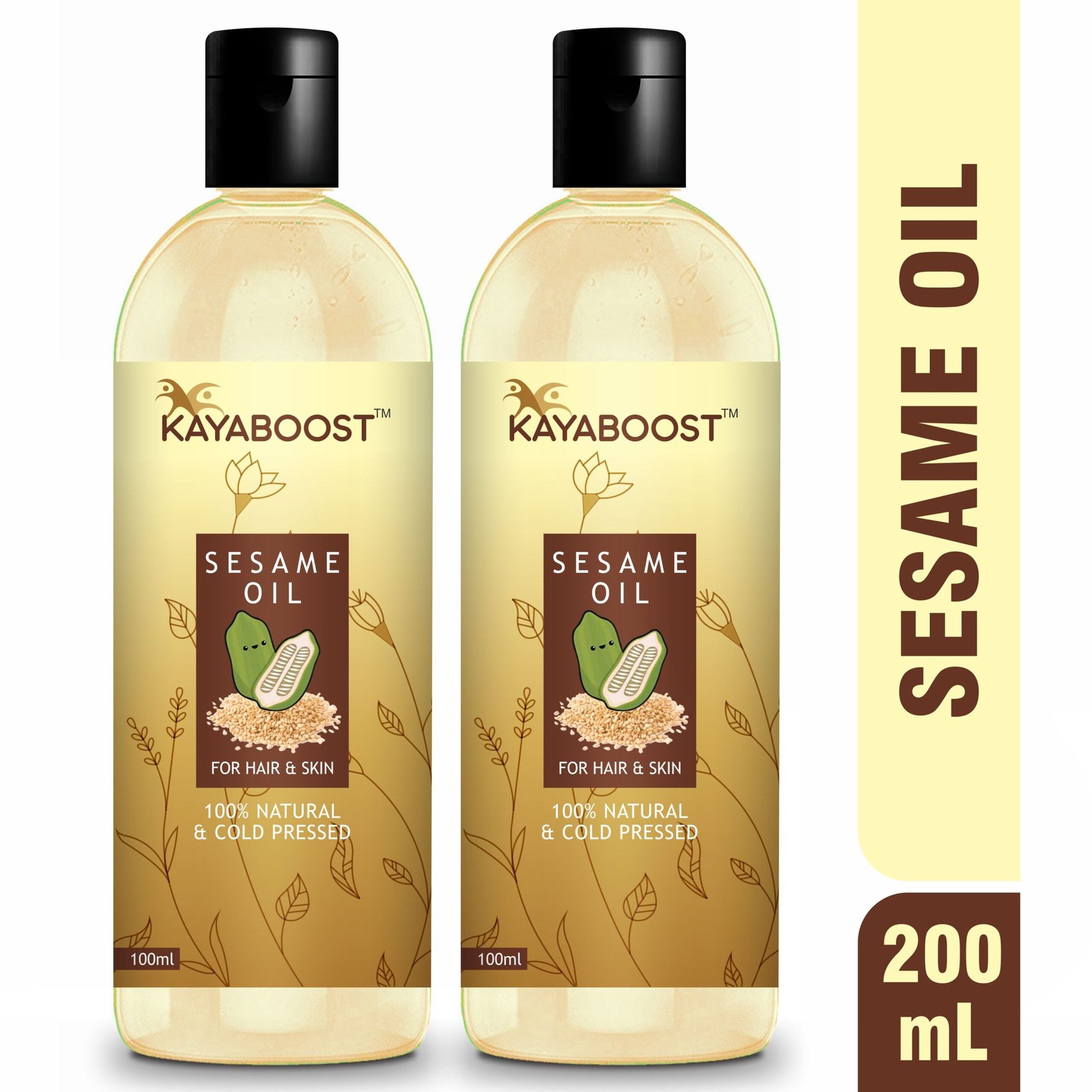 Kayaboost 100% Natural Cold Pressed Sesame Oil for Hair & Skin – Anti Hair Loss, Hair Growth Booster & Deep Nourishment 100ml (Pack of 2)