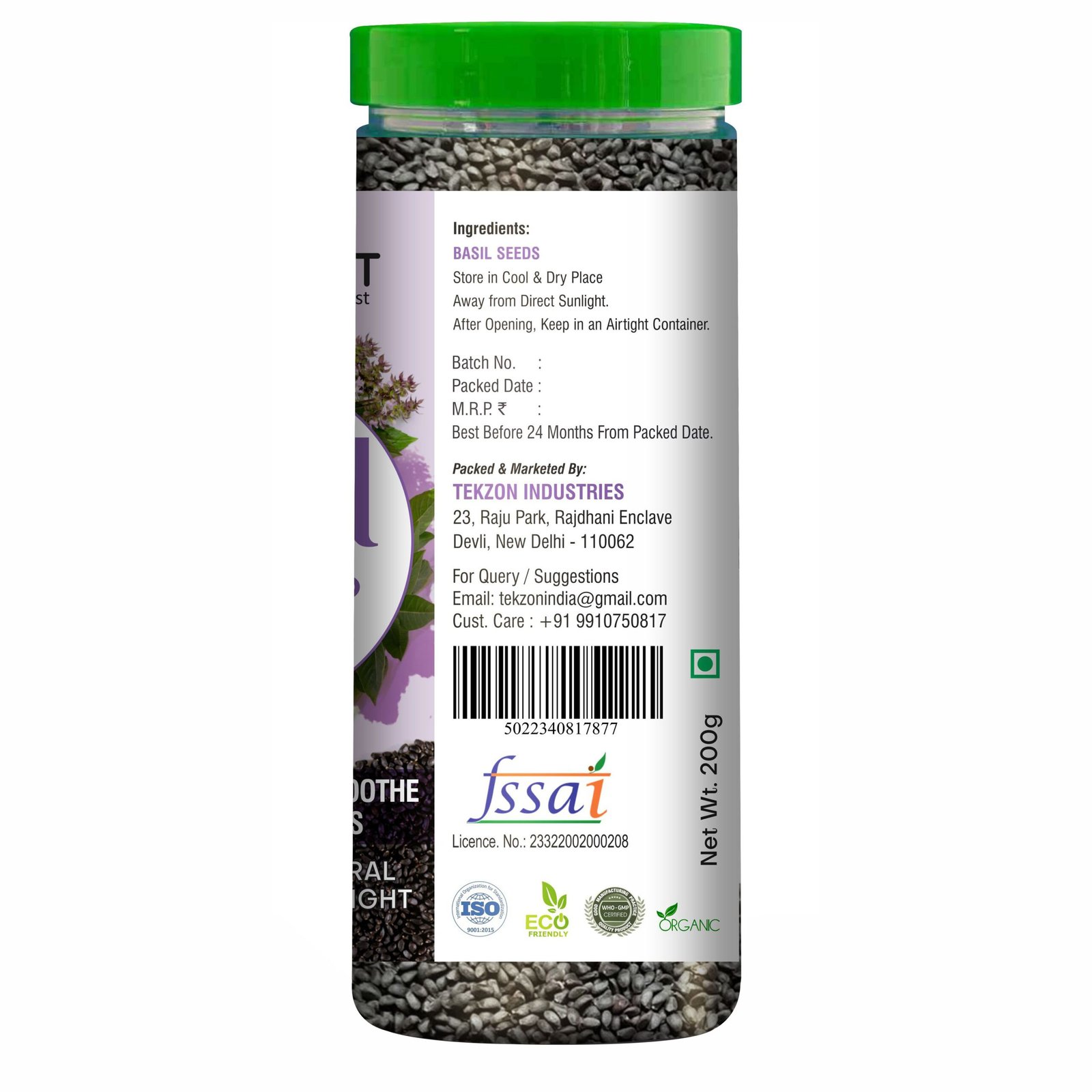 Kayaboost Raw Basil Seeds (Sabja Seeds) 200g – 100% Pure & Natural Superfood, High Fiber & Calcium, Supports Digestion & Weight Management (Pack of 2)