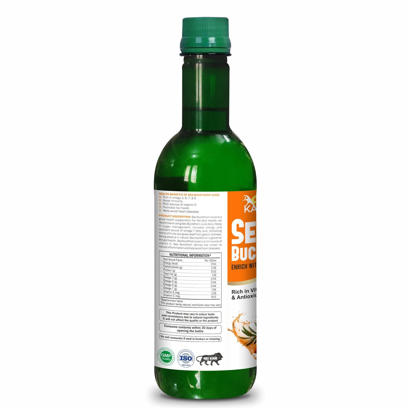 Kayaboost Sea Buckthorn Juice 500ml – Rich in Omega 3, 6, 7 & 9 | Natural Antioxidant & Vitamin C Boost | No Added Sugar | Vegan & 100% Natural Health Drink