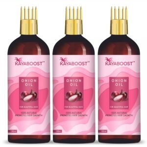 Kayaboost Onion Hair Oil 100ml (Pack of 3)– Natural Red Onion Oil for Hair Growth & Hair Fall Control | With Amla, Hibiscus & Jojoba Oil