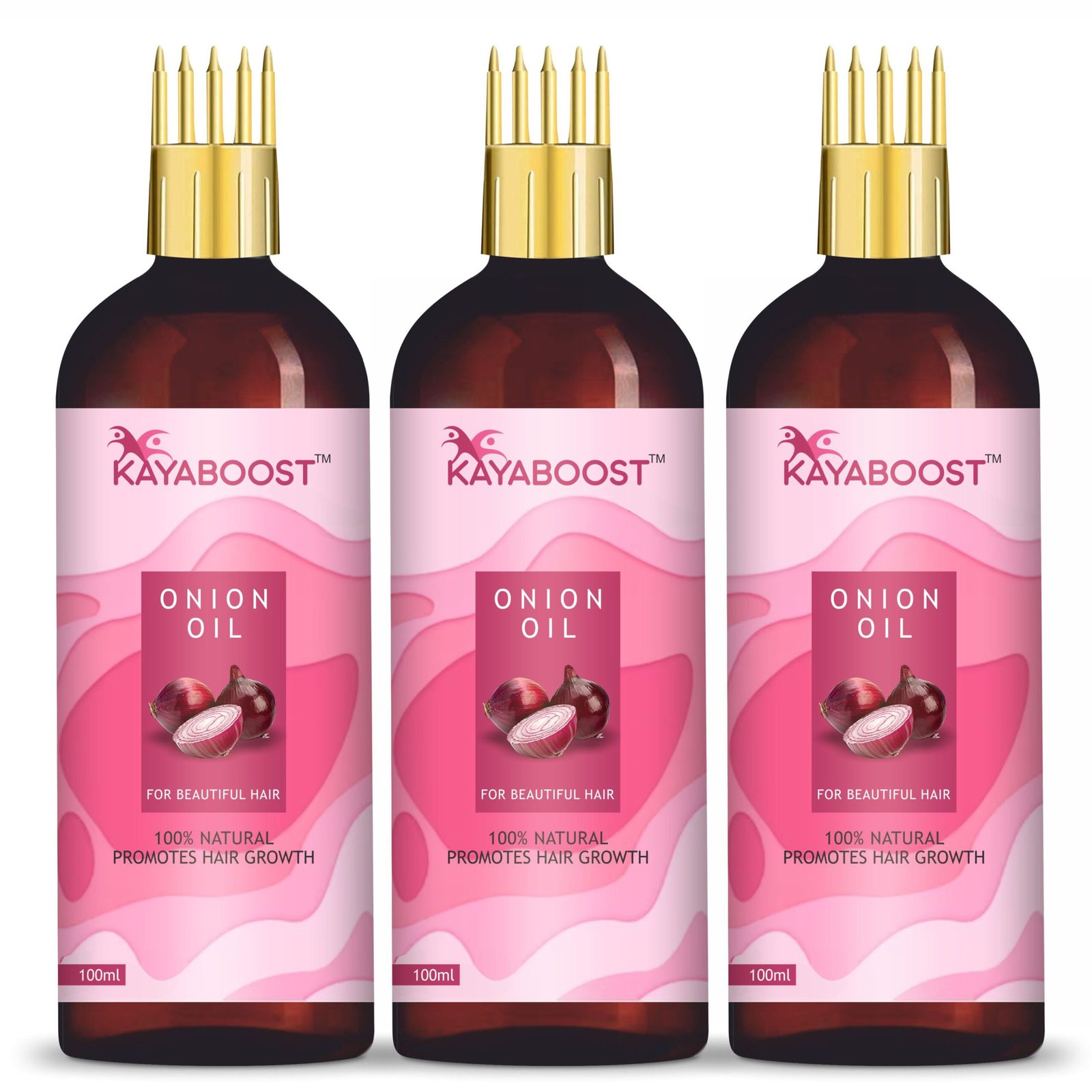 Kayaboost Onion Hair Oil 100ml (Pack of 3)– Natural Red Onion Oil for Hair Growth & Hair Fall Control | With Amla, Hibiscus & Jojoba Oil
