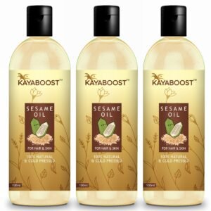 Kayaboost 100% Natural Cold Pressed Sesame Oil for Hair & Skin – Anti Hair Loss, Hair Growth Booster & Deep Nourishment 100ml (Pack of 3)