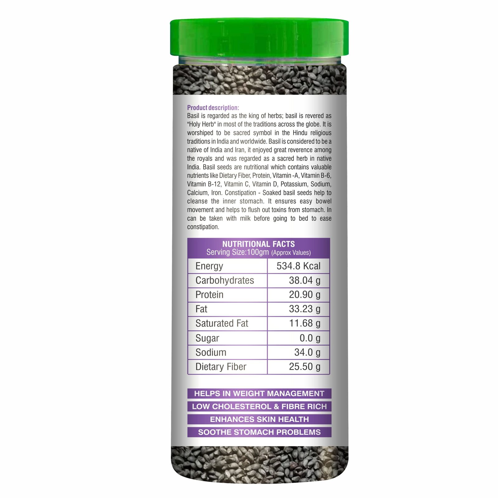 Kayaboost Raw Basil Seeds (Sabja Seeds) 200g – 100% Pure & Natural Superfood, High Fiber & Calcium, Supports Digestion & Weight Management