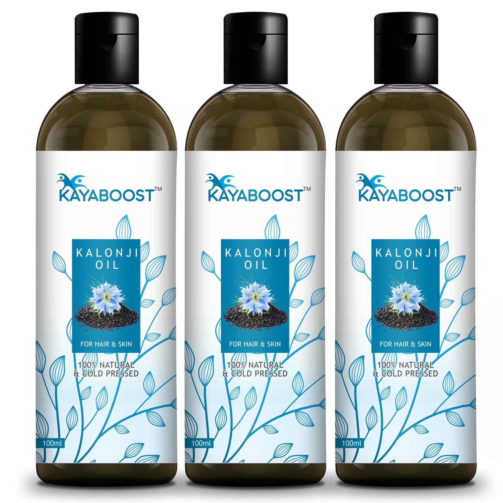 Kayaboost Kalonji Oil 100ml (Pack of 3) – 100% Natural & Cold Pressed Black Seed (Nigella Sativa) Oil for Hair & Skin | Supports Hair Growth, Scalp Care & Deep Moisturizing