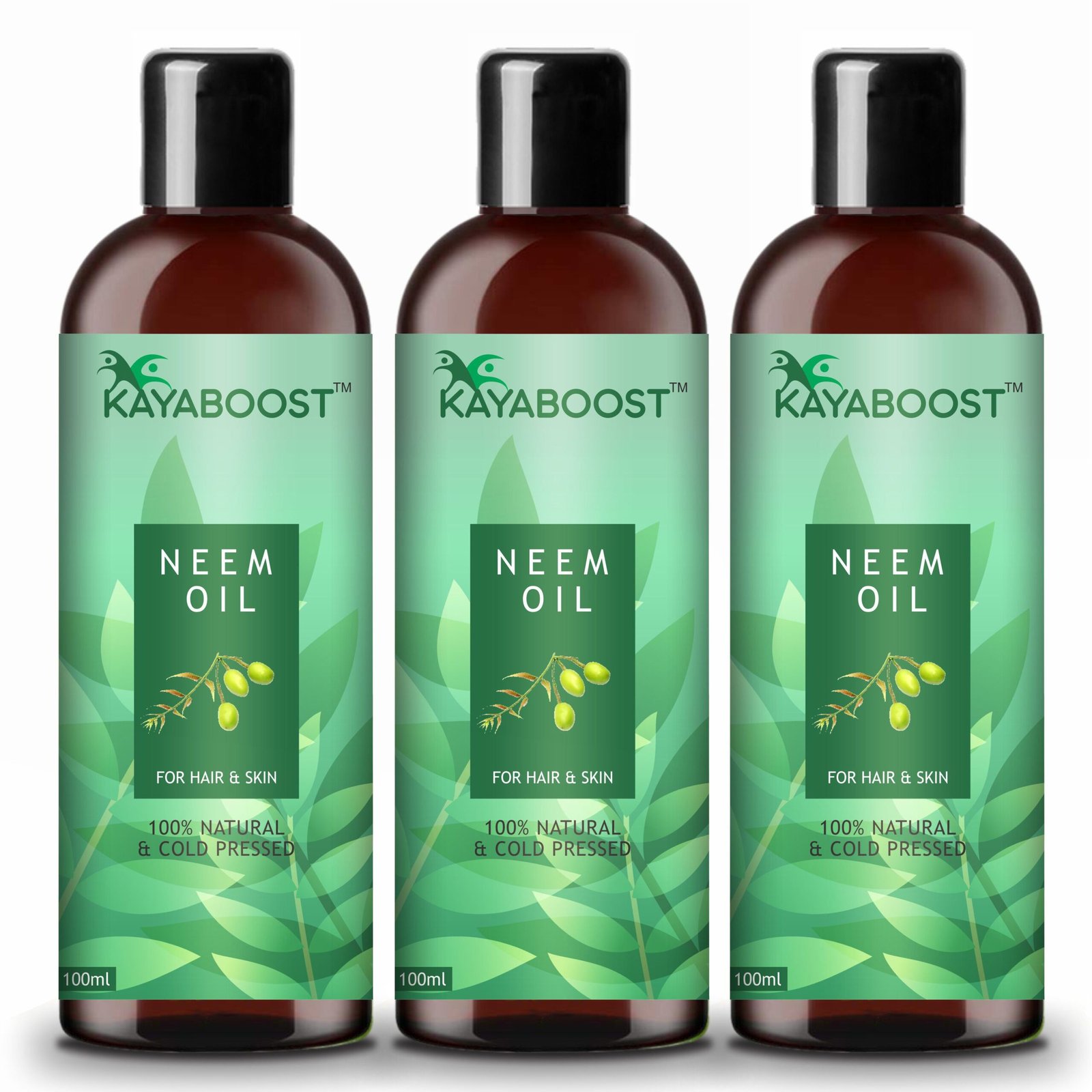 Kayaboost 100% Pure Cold Pressed Neem Oil 100ml (Pack of 3) – Natural Neem Oil for Hair & Skin | Acne Care, Dandruff Control & Scalp Treatment