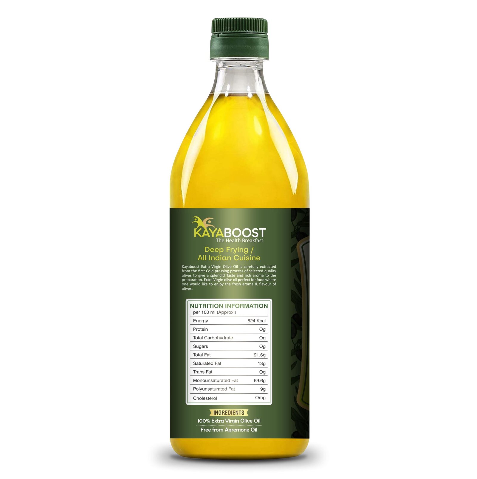 Kayaboost Extra Virgin Olive Oil 500ml – 100% Pure Cold Pressed Olive Oil for Cooking | Rich in Antioxidants, High MUFA & PUFA, Zero Cholesterol