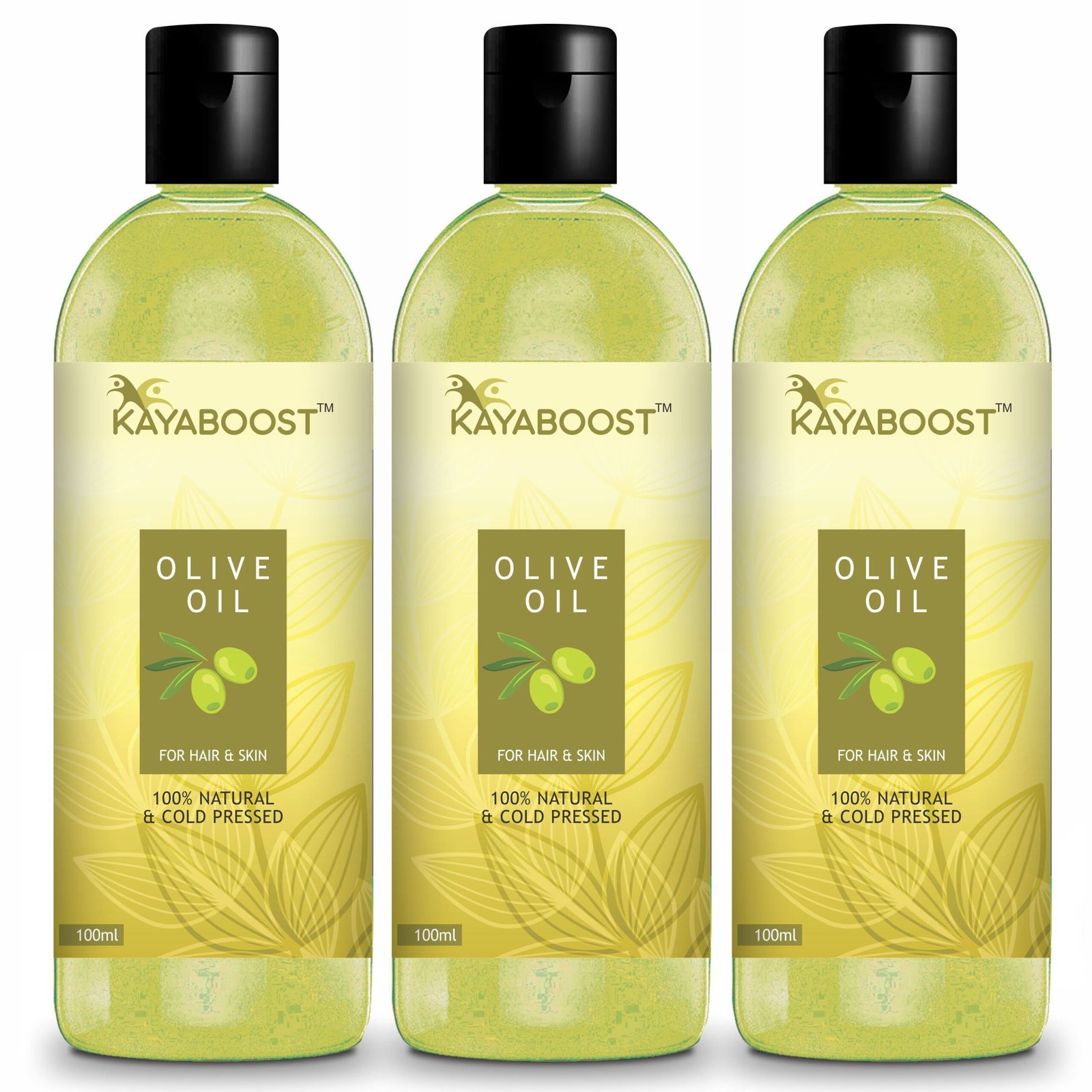 Kayaboost 100% Pure Cold Pressed Olive Oil 100ml (Pack of 3) – Natural Olive Oil for Hair & Skin | Deep Moisturizing Body & Scalp Care