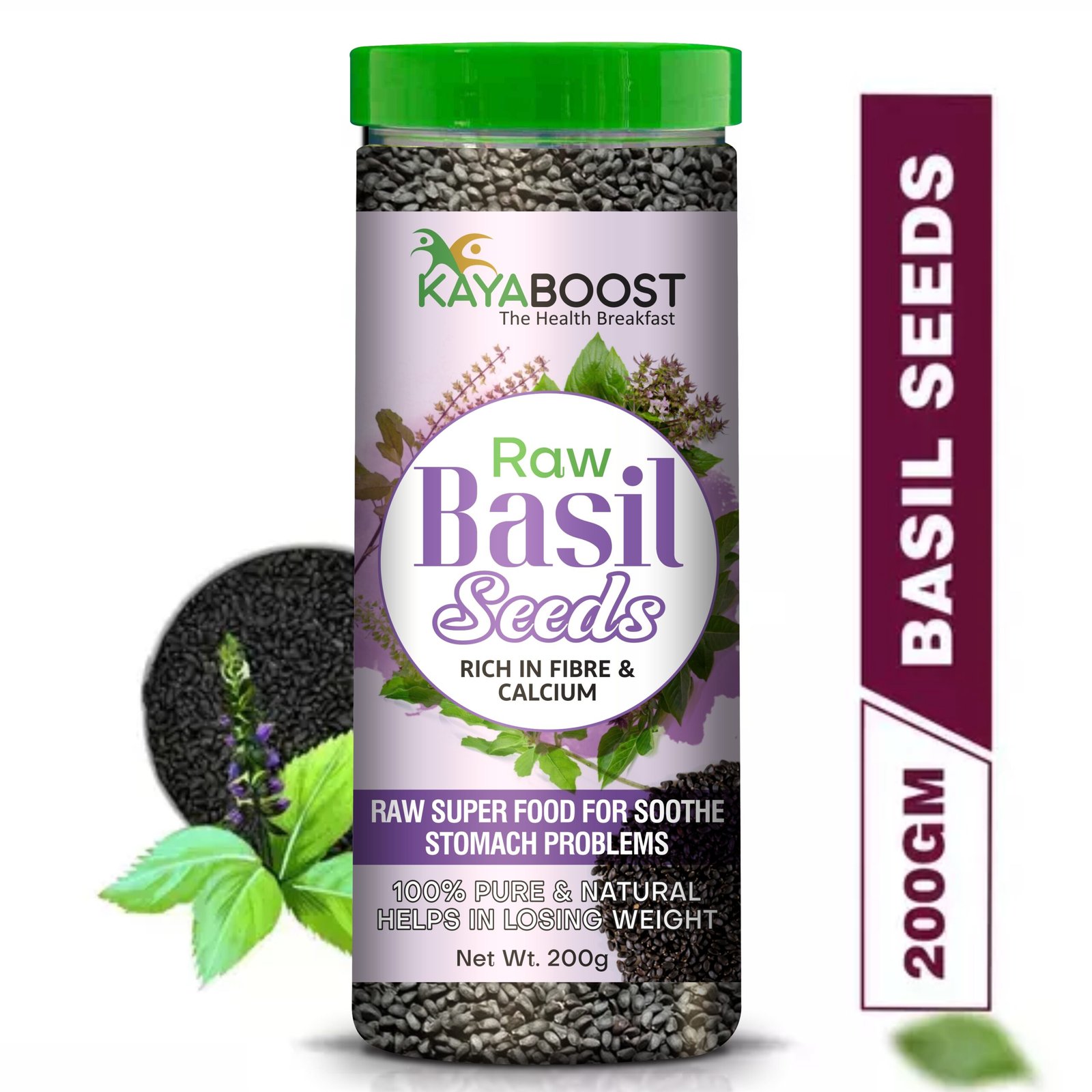 Kayaboost Raw Basil Seeds (Sabja Seeds) 200g – 100% Pure & Natural Superfood, High Fiber & Calcium, Supports Digestion & Weight Management