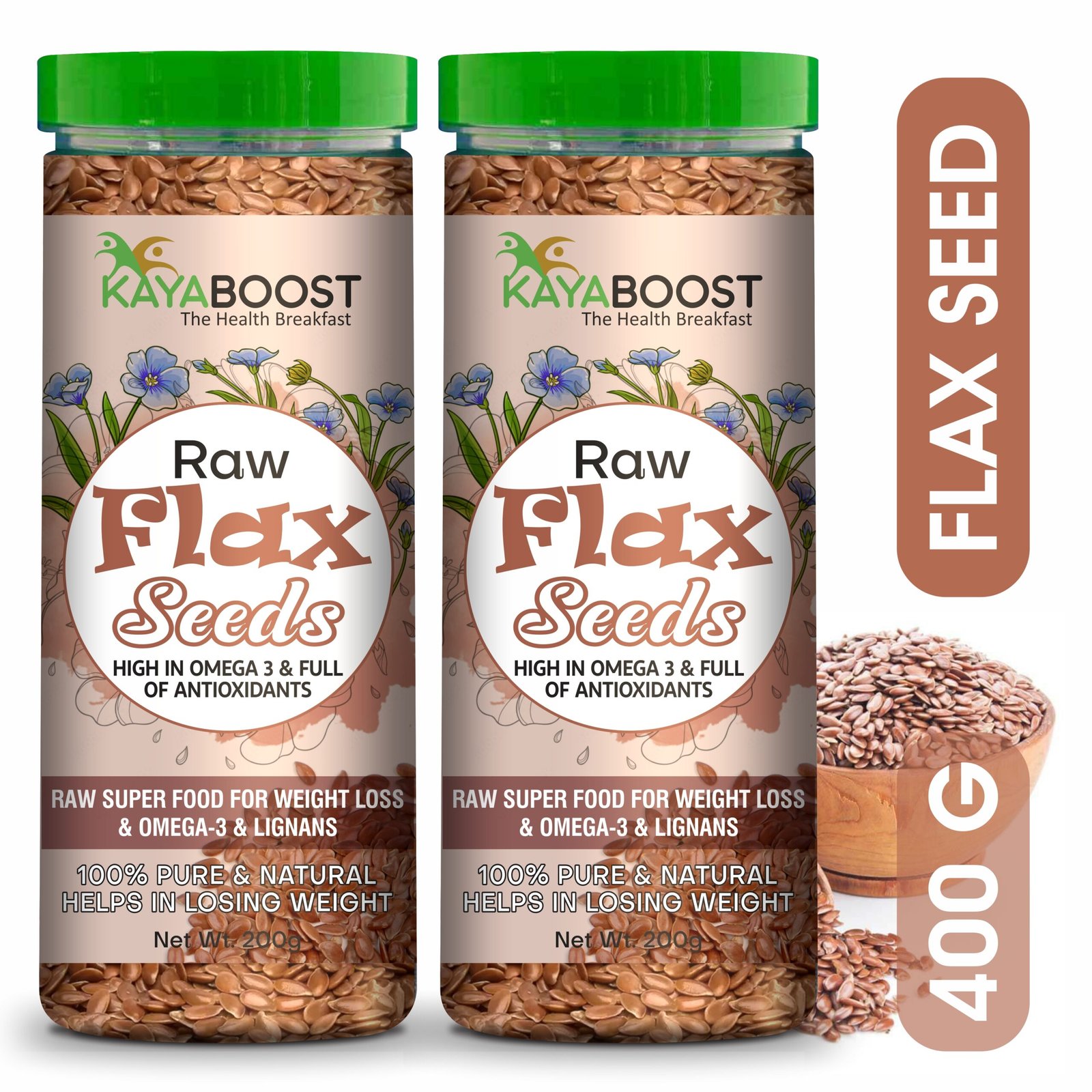 Kayaboost Raw Flax Seeds 200g – 100% Natural & Organic Superfood, Rich in Omega‑3, Fiber & Protein, Supports Heart Health & Weight Management (Pack of 2)