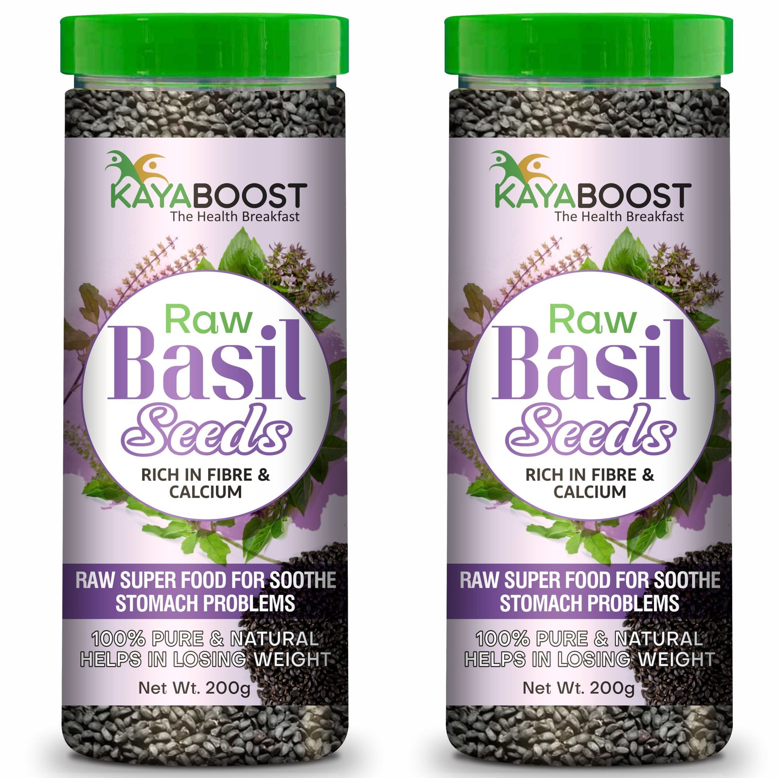 Kayaboost Raw Basil Seeds (Sabja Seeds) 200g – 100% Pure & Natural Superfood, High Fiber & Calcium, Supports Digestion & Weight Management (Pack of 2)