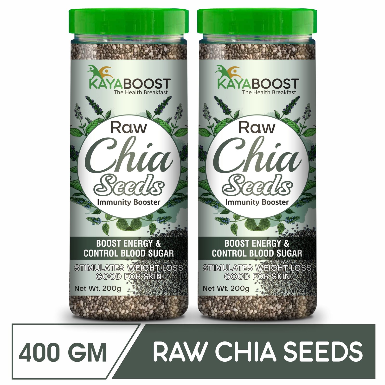 Kayaboost Raw Chia Seeds 200g – 100% Natural Superfood, Rich in Omega‑3, Fiber & Protein, Supports Weight Management, Immunity & Heart Health (Pack of 2)